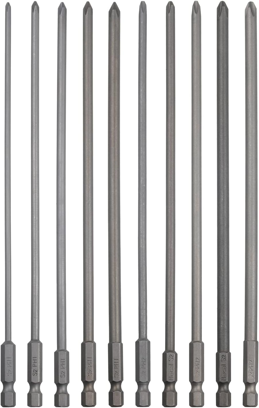 10 Pack Extra Long Phillips Screwdriver Bit Sets, 1/4 Inch Hex Shank Magnetic Screwdriver Bits Cross Head S2, 8 Inch