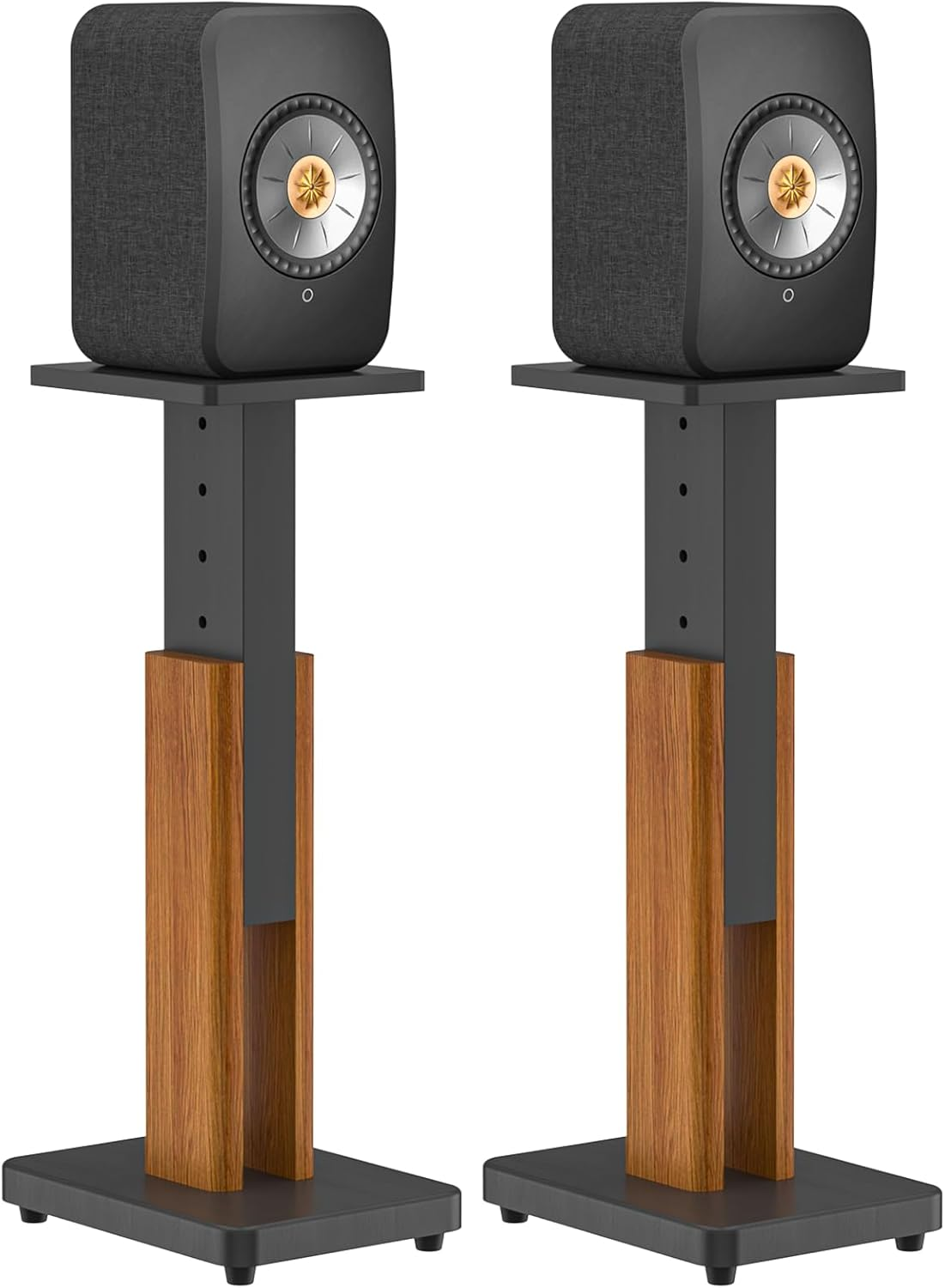 Height Adjustable Speaker Stands Pair for KEF LSX II Wireless Hifi Speaker Stand - Heavy Duty Wood Grain Floor Speaker Stand for KEF LSX II Speaker Stand Hold up to 50 LBS with Cable Clips