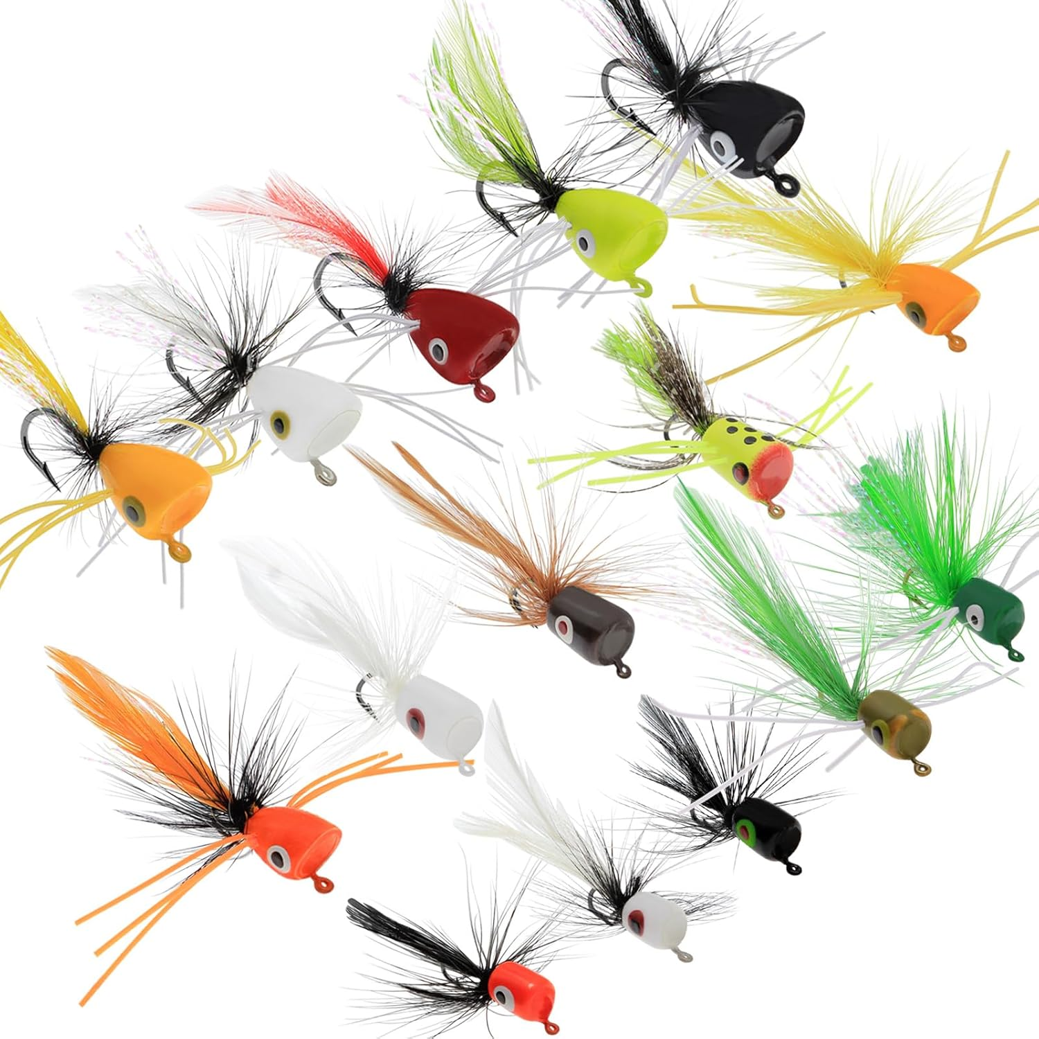 Fly Fishing Poppers Fly Fishing Dry Flies Topwater Fishing Lures Bass Popper Flies Bugs Lures Panfish Bait Fly Trout Bobber Flies Kit for Bass Trout Panfish Bluegill Salmon