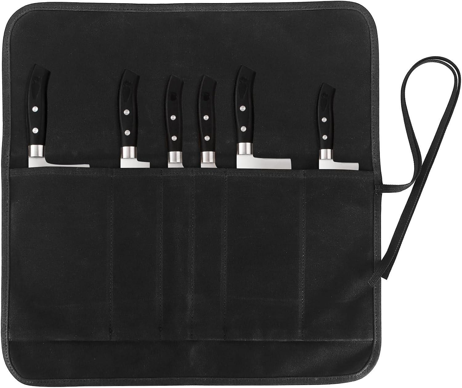 Knife Roll Bag, Chef’S Knife Roll Bag, Heavy Duty Chef Knife Roll Bag with 6 Slots, Waxed Canvas Knife Bag Roll, Knife Pouch Holder for Home Kitchen Travel Camping