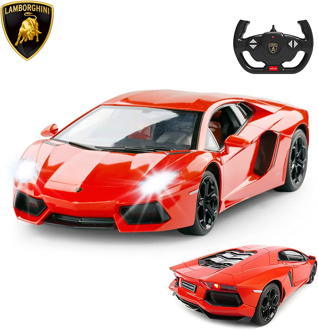 RASTAR RC Lamborghini Toy Car, 1:14 Lamborghini Aventador LP700-4 Remote Control Car, Working Lights – Orange