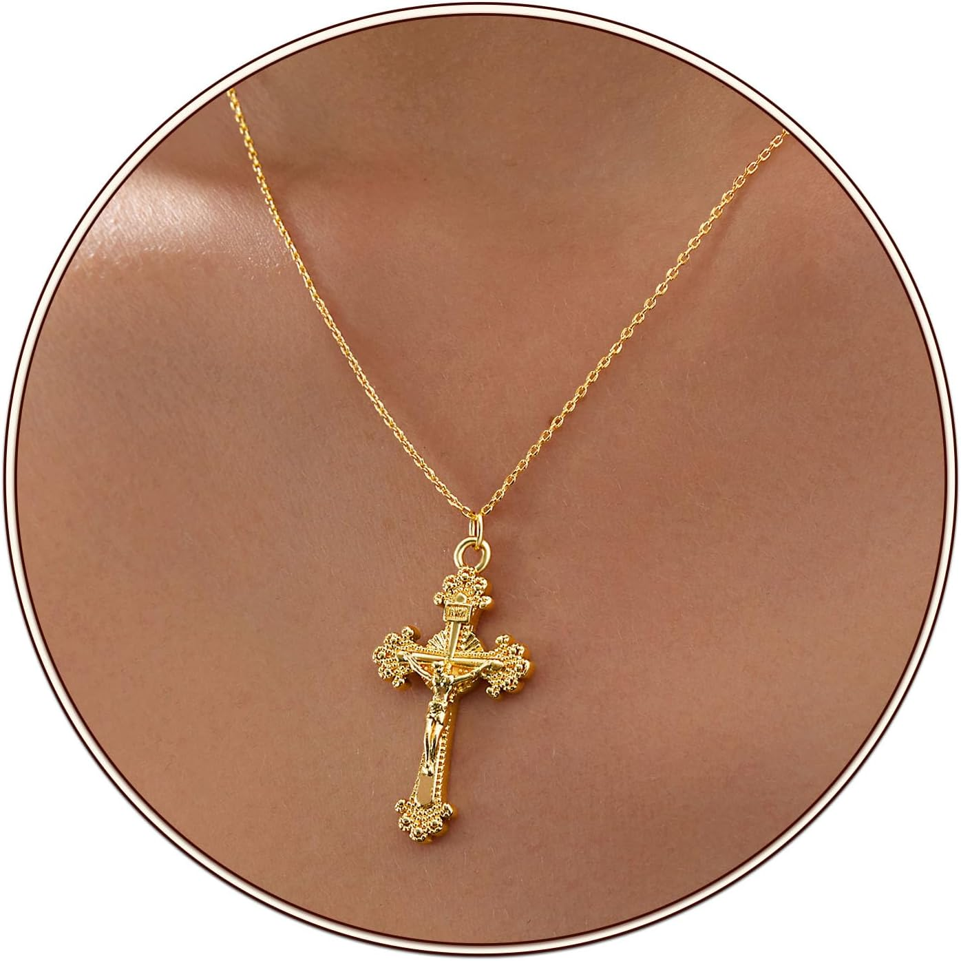 Gold Cross Necklace for Women 14K Plated Dainty Pendant Cross Chain Faith Crucifix Choker Baptism Necklace for Women Trendy Religious Jewelry Hypoallergenic