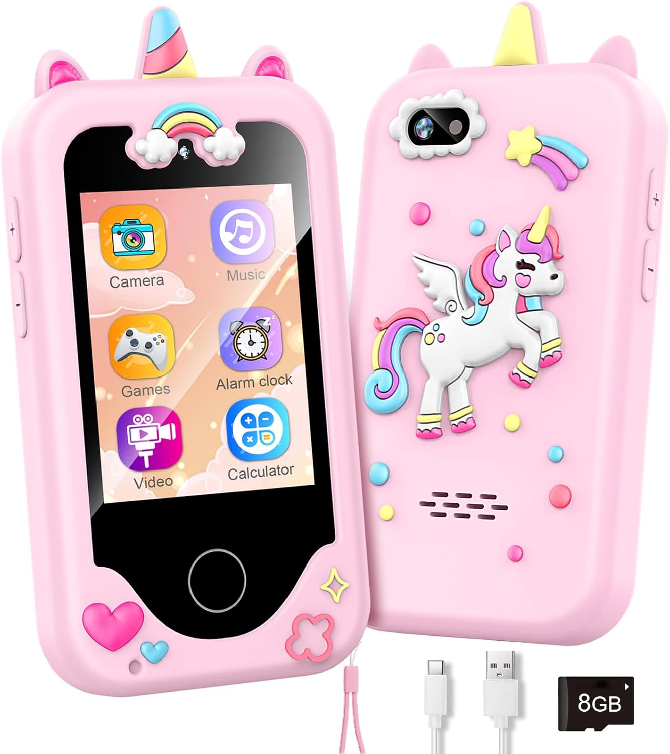 Kids Smart Phone with Dual Camera, Game & Music Player, Toddler Learning Play Toy Cell Phone, Gifts for Girls, Christmas, Birthday, Age 3-10, Light Pink
