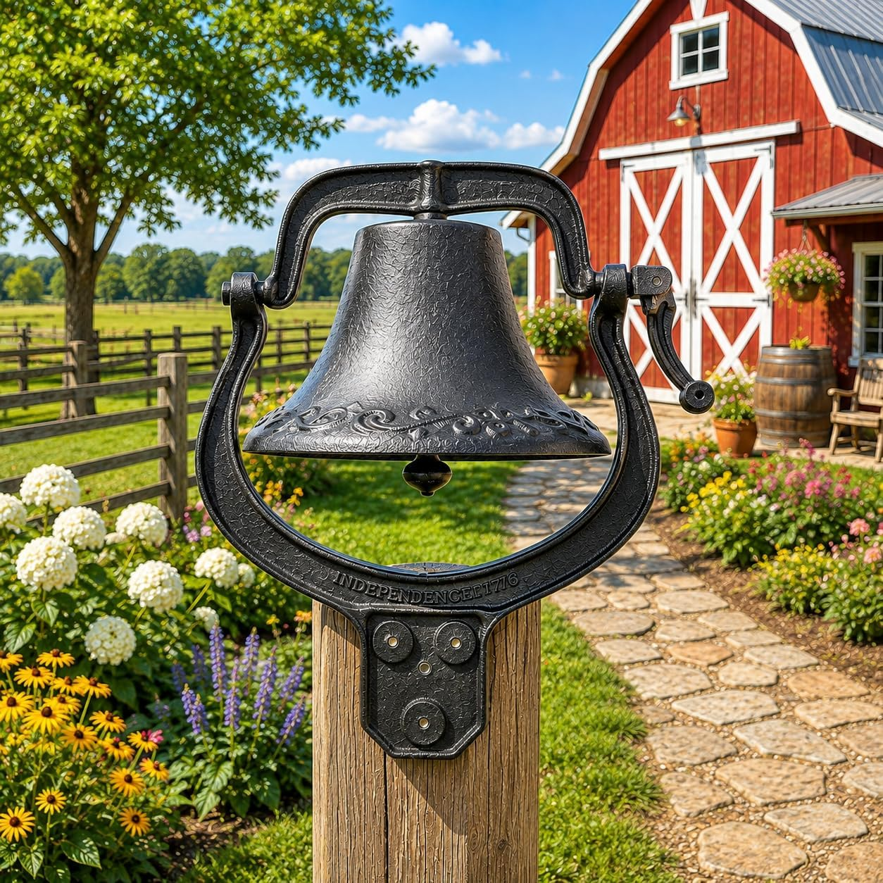 Large Vintage Cast Iron Dinner Bell, Antique Farmhouse Wall Mount Hand Bell for Farm, Ranch, Church, School, Patio, Garden & Outdoor Decor Farm House Bell