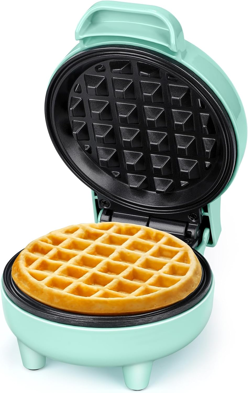 Mini Waffle Maker, 550W Waffle Iron, Ready Indicator Light, Non Stick Coating, Cool Touch Handle, Compact Size, Green