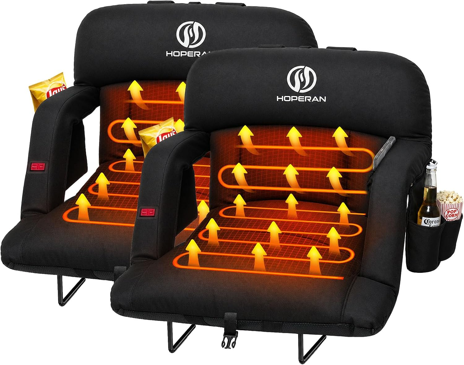 HOPERAN 25" Heated Stadium Seats for Bleachers, 4.3" Extra Thick, Black 2PC