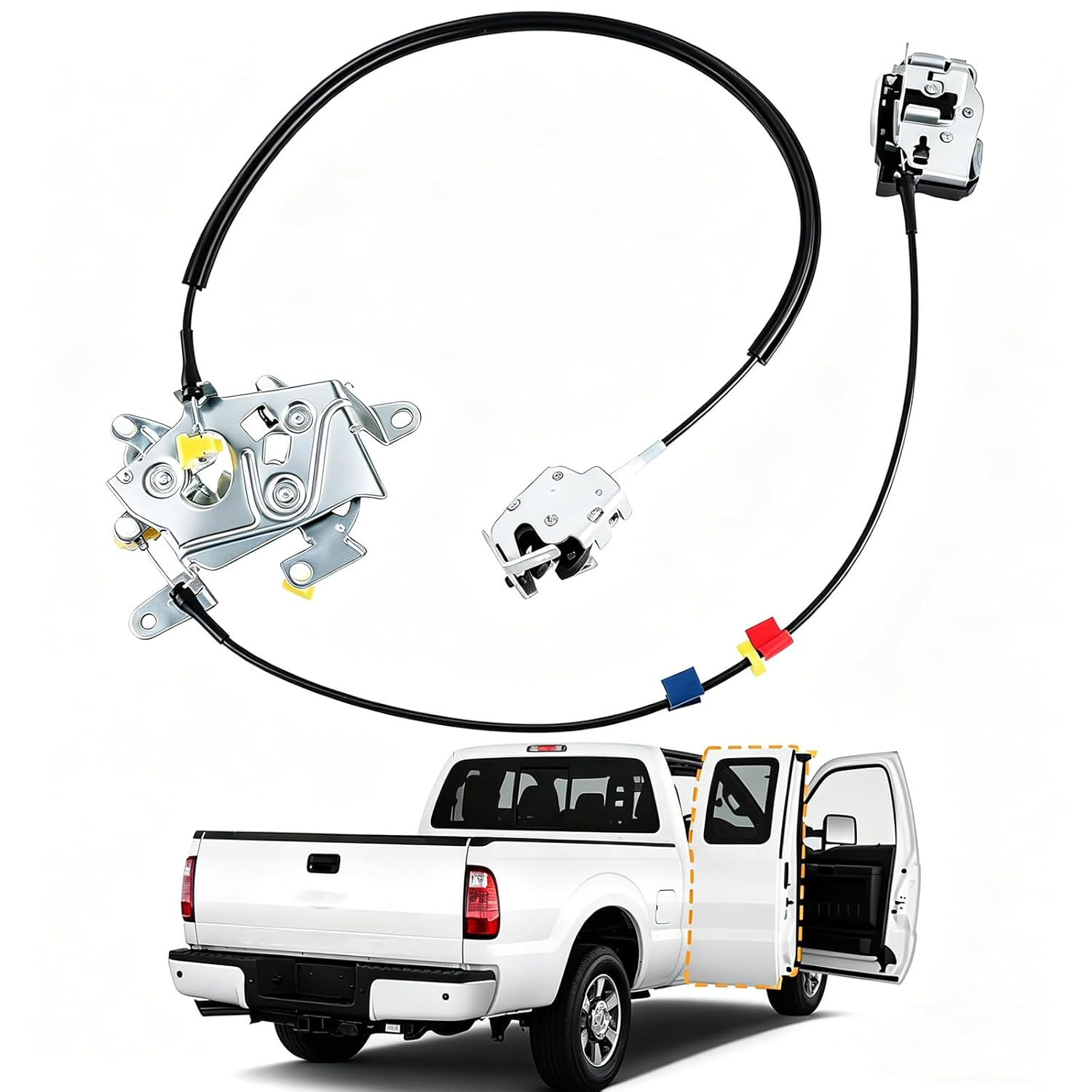 Rear Right Passenger Side Extended Cab Door Lock Latch with Cable Compatible with Ford F250 F350 F450 F550 Super Duty 1999-2007 Replace #:6C3Z-28264A00-A