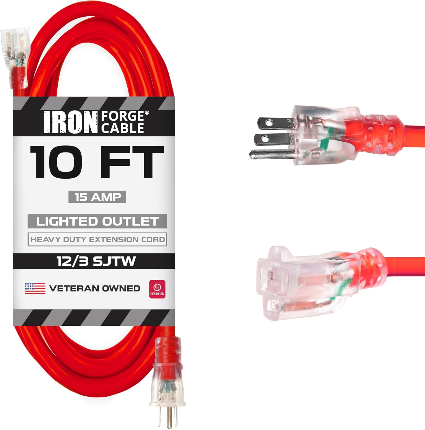 25 Ft Outdoor Extension Cord Multiple Outlets, Evenly Spaced 3 Outlets