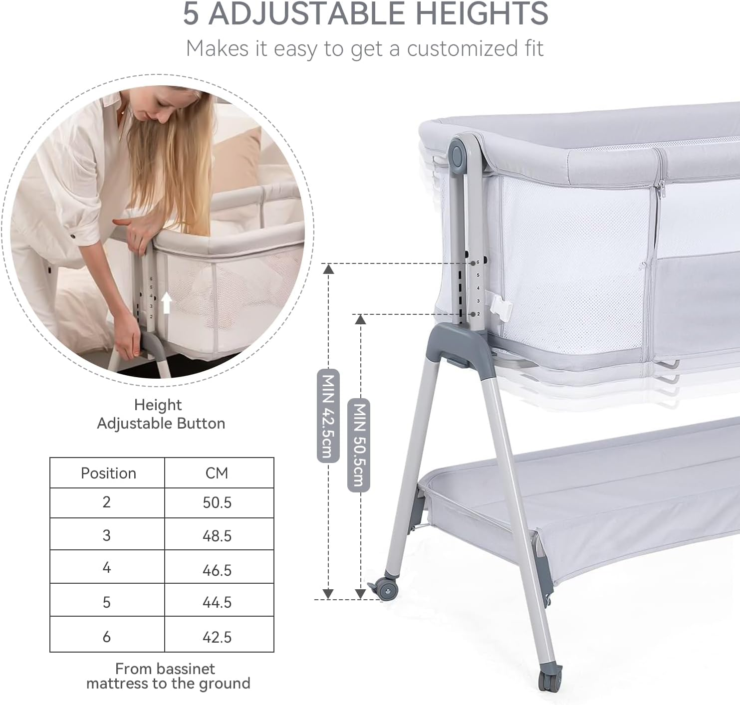 Baby Bassinet with Mattress, Bassinet Co Sleeper 3-in-1 Bedside Bassinets wit... - Picture 5 of 13