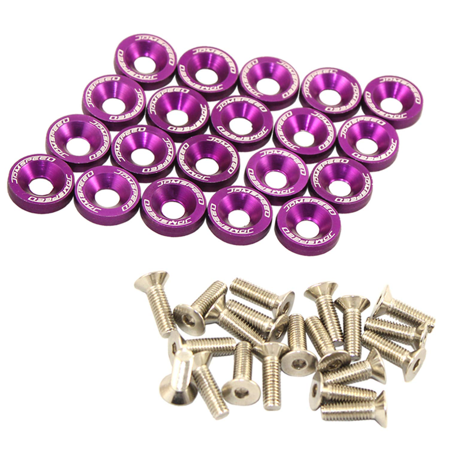20 Pcs Purple CNC Billet Aluminum Fender Washer Engine Bay Dress up Kit
