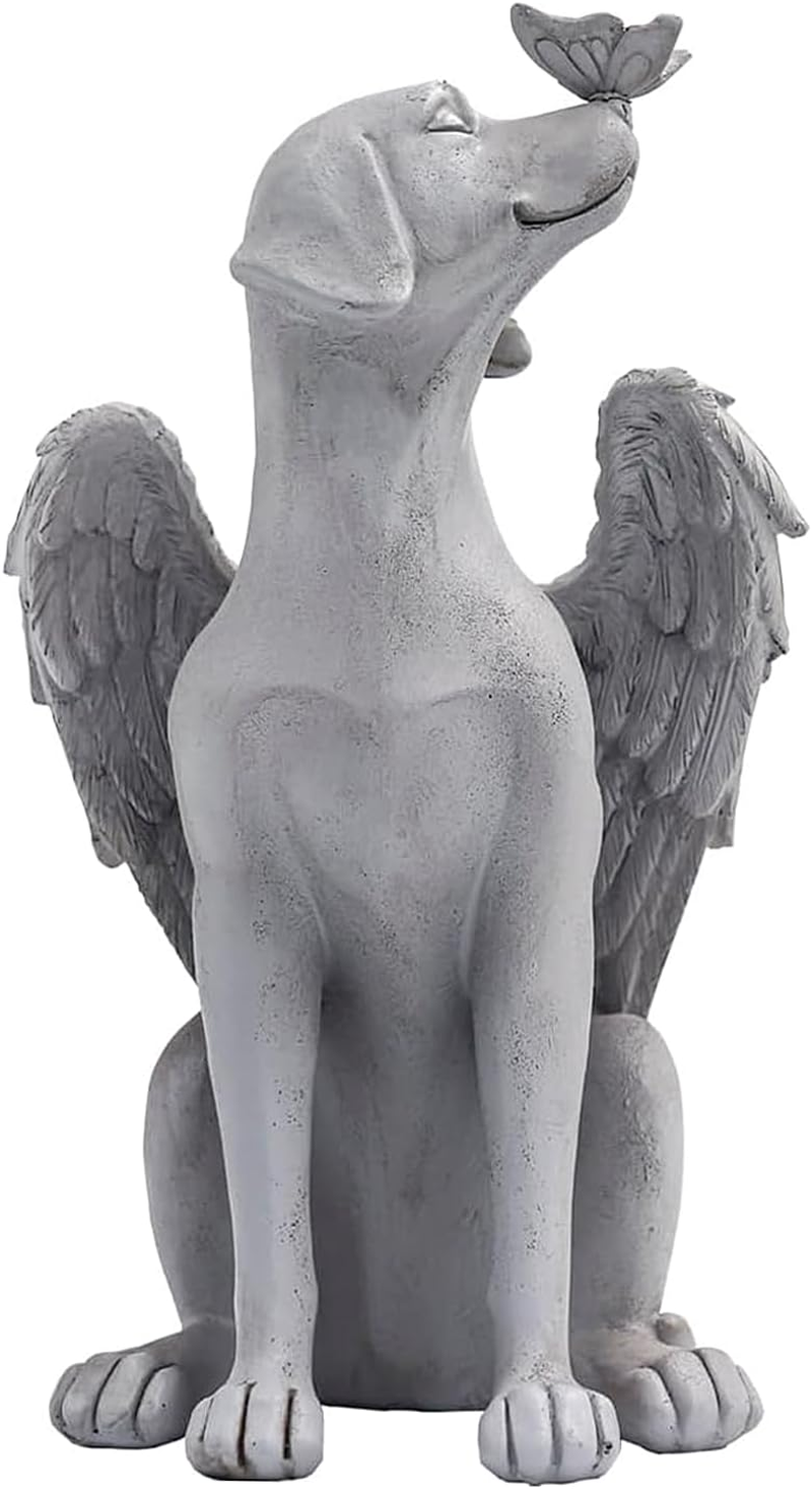 Angel Figurine Memorial Pet Puppy Dog Butterfly Stone Statue with Wings Garden Grave Monument Marker Decor Polyresin Angel Figures Statue Tombstone Sculpture Ornament Loss of Dog Sympathy Gift