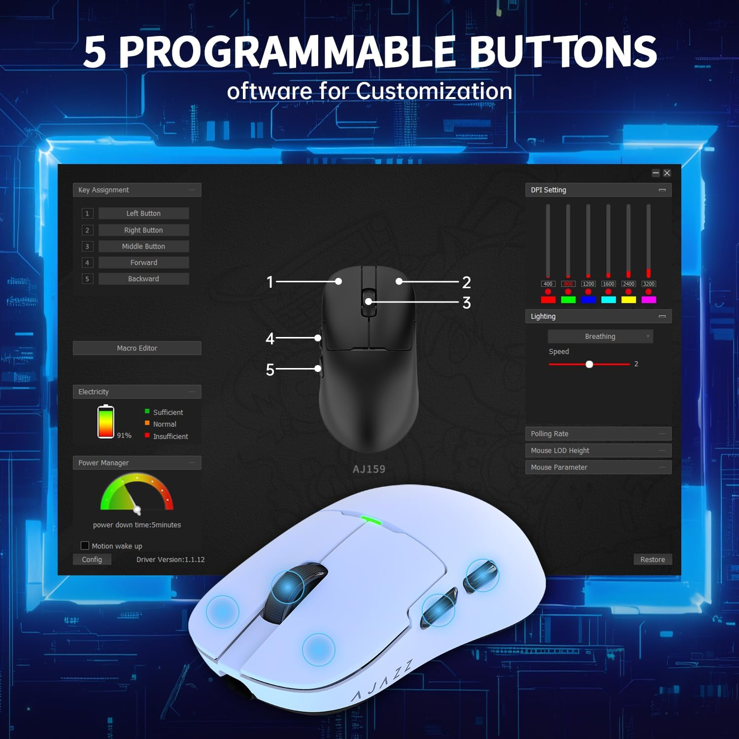 AJAZZ AJ159P Superlight Wireless Gaming Mouse with Magnetic Charging Dock, Ul... - Picture 10 of 14