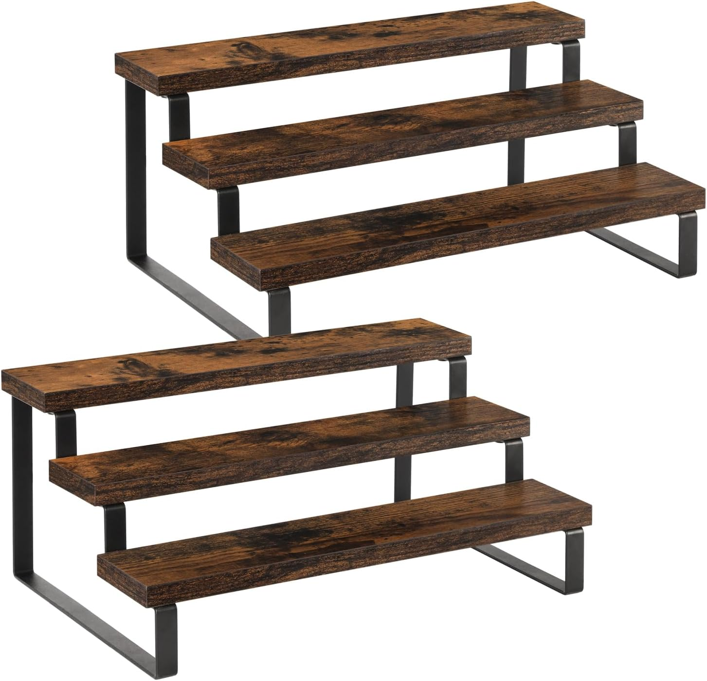 Wooden Display Riser Stand, Tiered Perfume and Cologne Organizer Stand, 3 Tier Spice Rack Organizer, Rustic Display Shelf for Candles (3 Tier, 2 Pack)