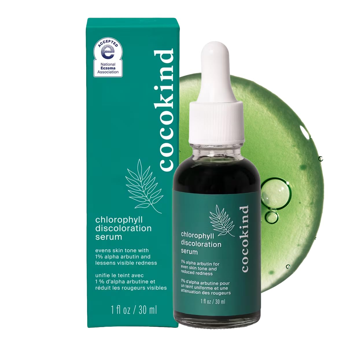 Cocokind Chlorophyll Discoloration Serum, Sensitive Skin Friendly Spot Fading Serum to Target Spots, Uneven Tone, and Redness, 1 Fl Oz