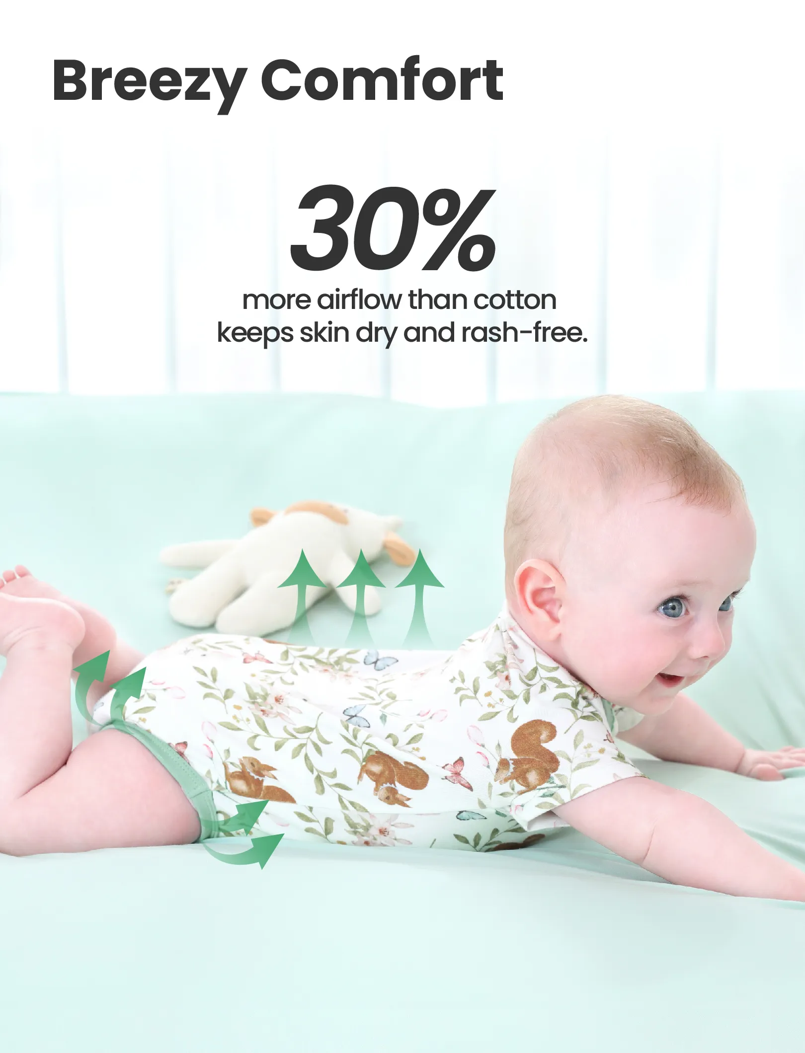Bamboo Baby Boy/Girl 2-Pack Solid&Printed Rompers Set Light Green