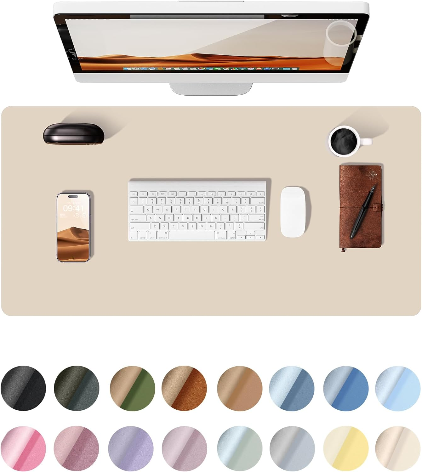 Leather Desk Pad Protector, Office Desk Mat, Large Mouse Pad, Non-Slip PU Leather Desk Blotter, Waterproof Laptop Desk Writing Pad for Office and Home (23.6