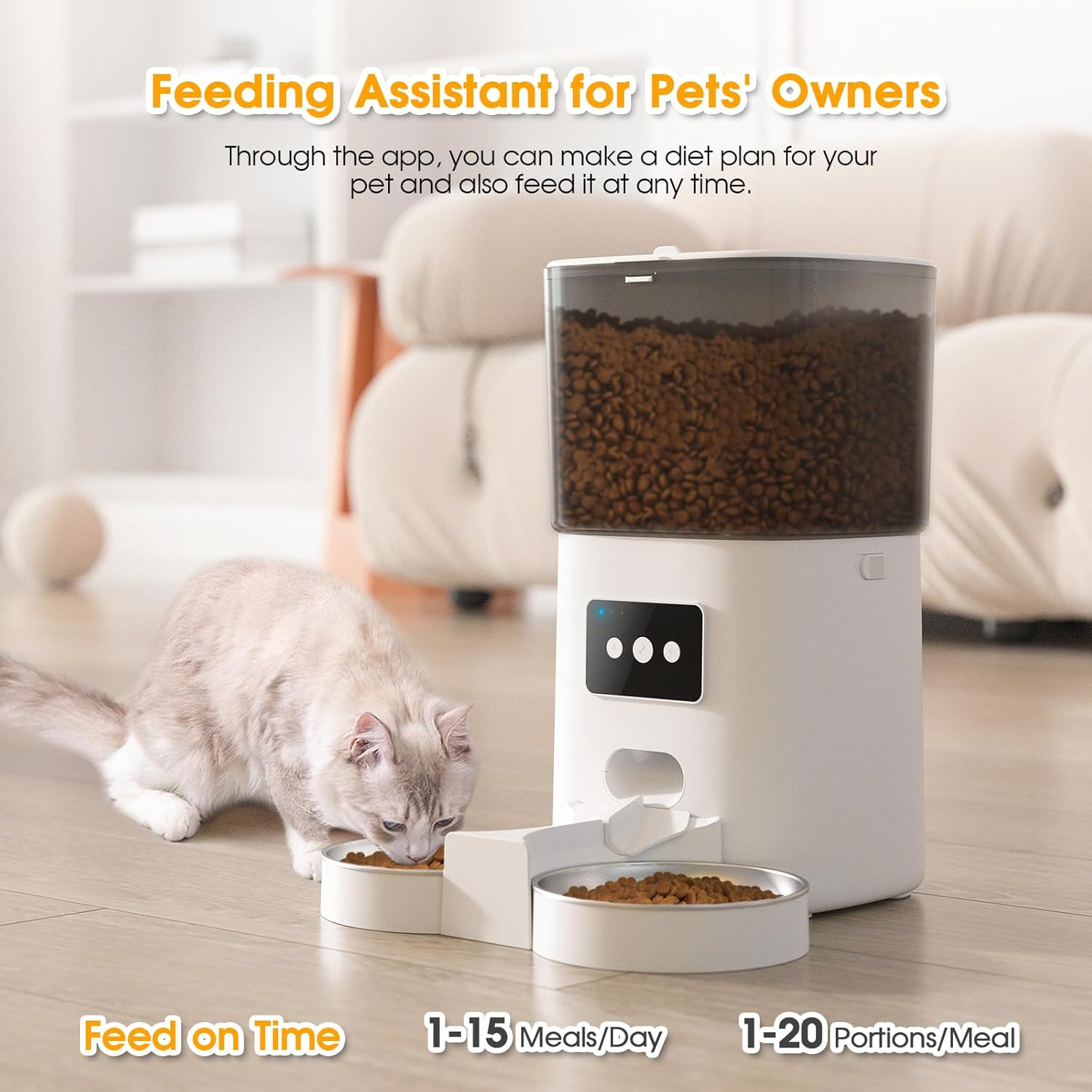 ADVWIN Pet Feeder Pro, WiFi Double Bowl 6L Automatic Cats Feeder with App Rem... - Picture 4 of 14