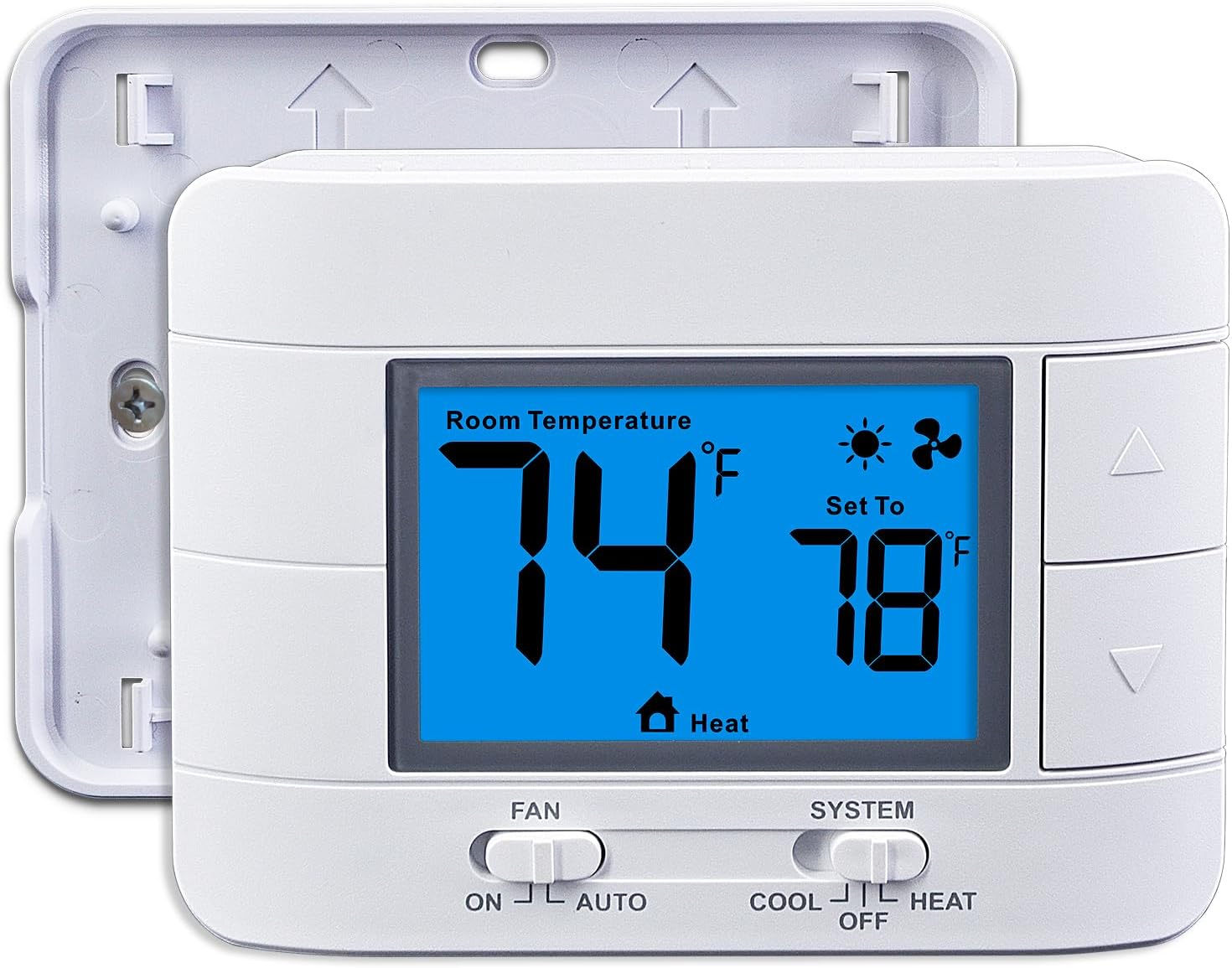 Non-Programmable Thermostats for House, Single-Stage 1 Heat/ 1 Cool, Simple Thermostat, Temperature Control with Humidity Display.