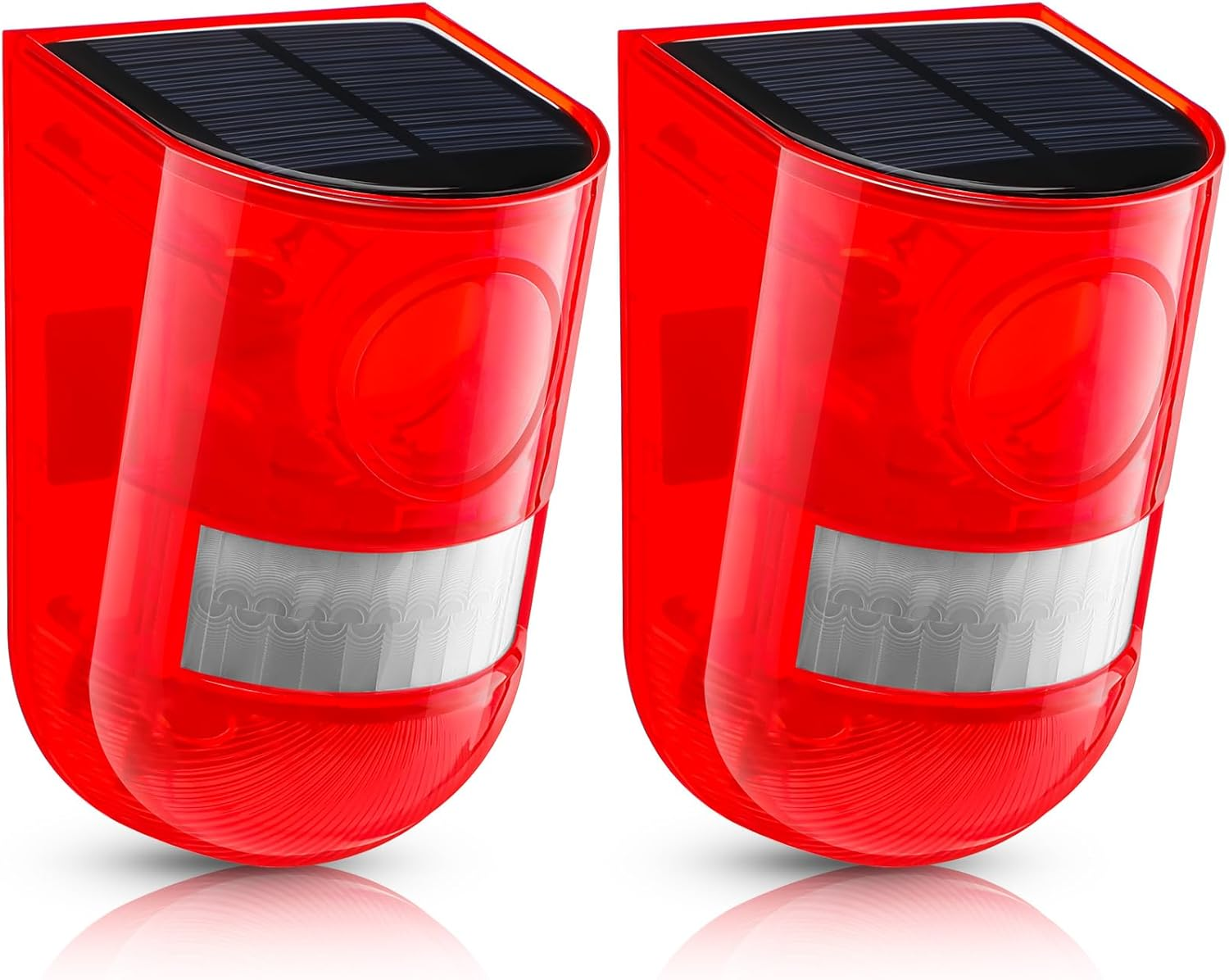 Solar Sound and Light Alarm Motion Sensor 129Db Outdoor Security Siren Waterproof Activated Detector Driveway Alarm 6 Leds Flash Warning Deterrent Strobe System for Home, Farm(Red,2 Pack)