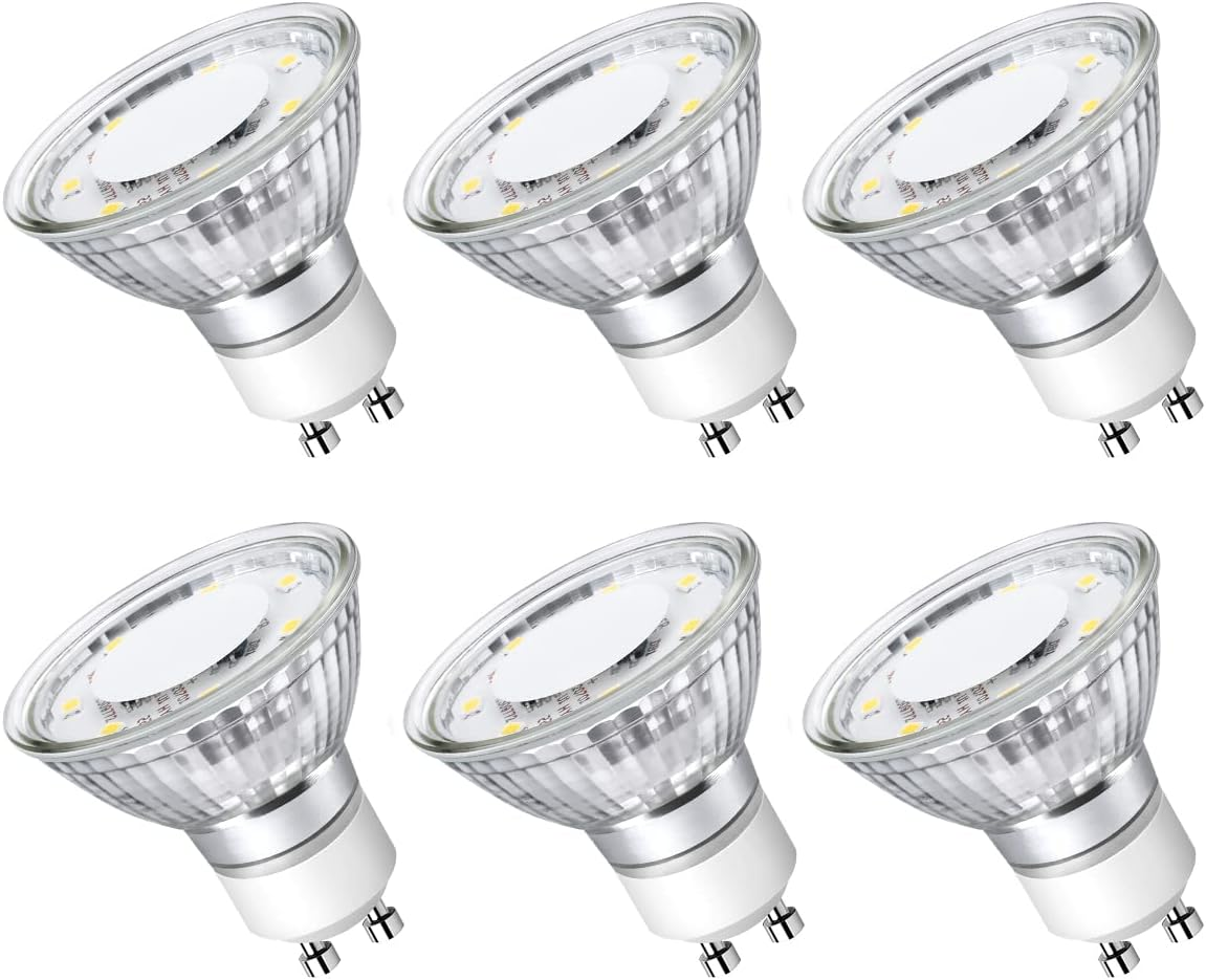 GU10 LED Bulbs, 5000K Daylight White GU10 Bulb 50W Equivalent Non-Dimmable, 4W PAR16 LED Spotlight Bulb for Track Lighting, 350lm Light Bulbs for Kitchen Range Hood Living Room Bedroom, 6 Packs