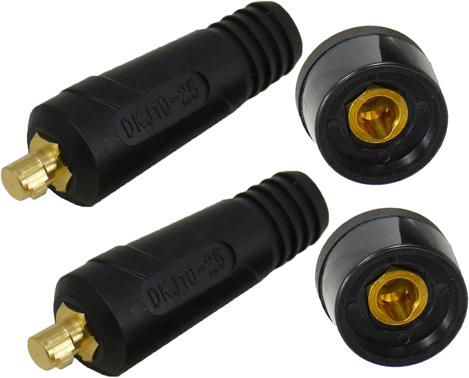 TIG Welding Cable Panel Connector Plug & Socket Set DKJ10-25 & DKZ10-25 200Amp with Black Color Dinse-Style Quick Fitting 4Pcs