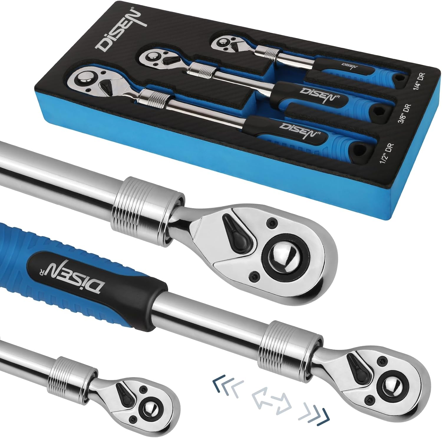 3PCS Extendable Ratchet Wrench Set,1/4