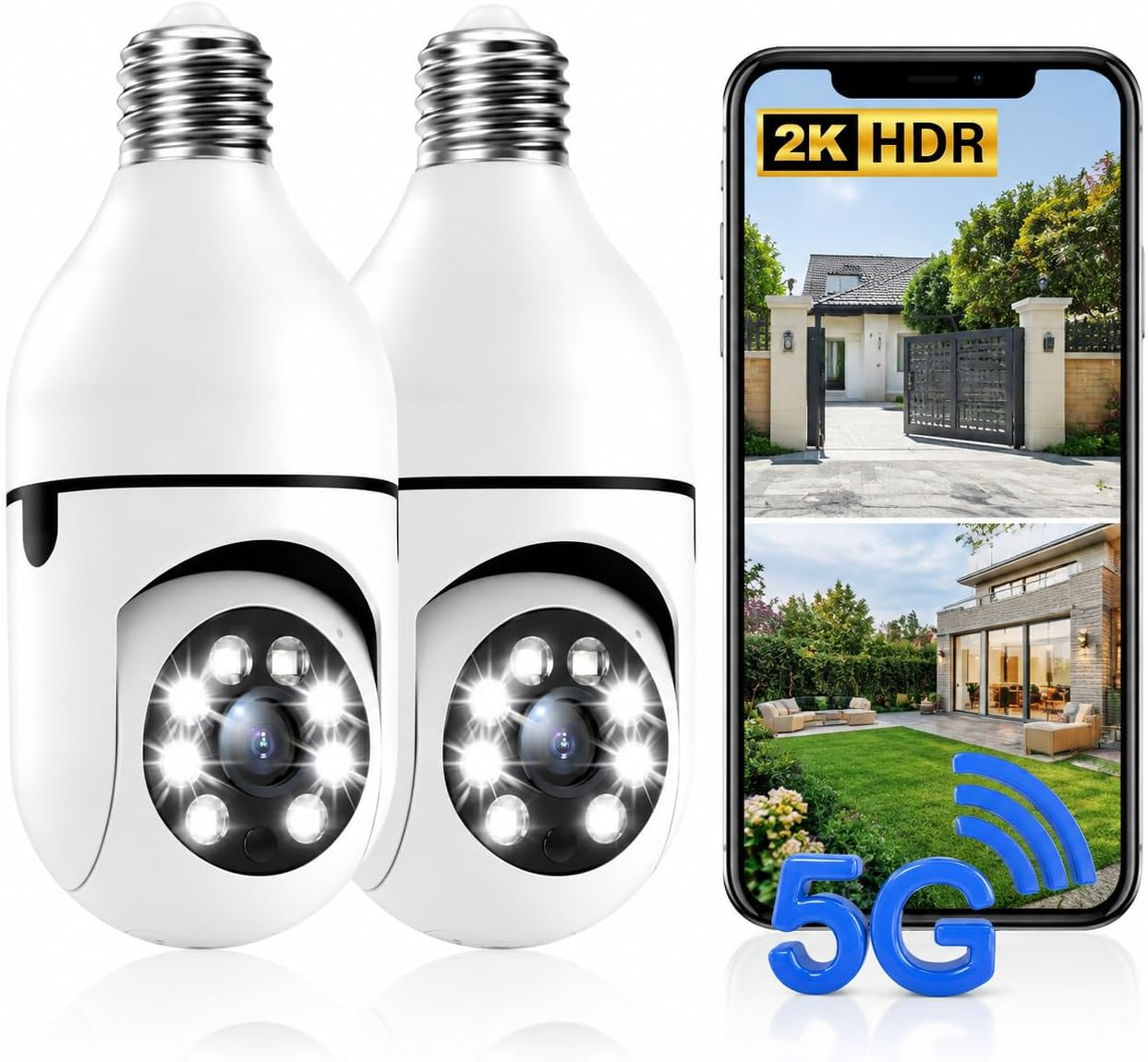 Camara de Seguridad Foco E27 2Pz WiFi 2.4G 5GHz Exterior 3MP Alarma Deteccion
