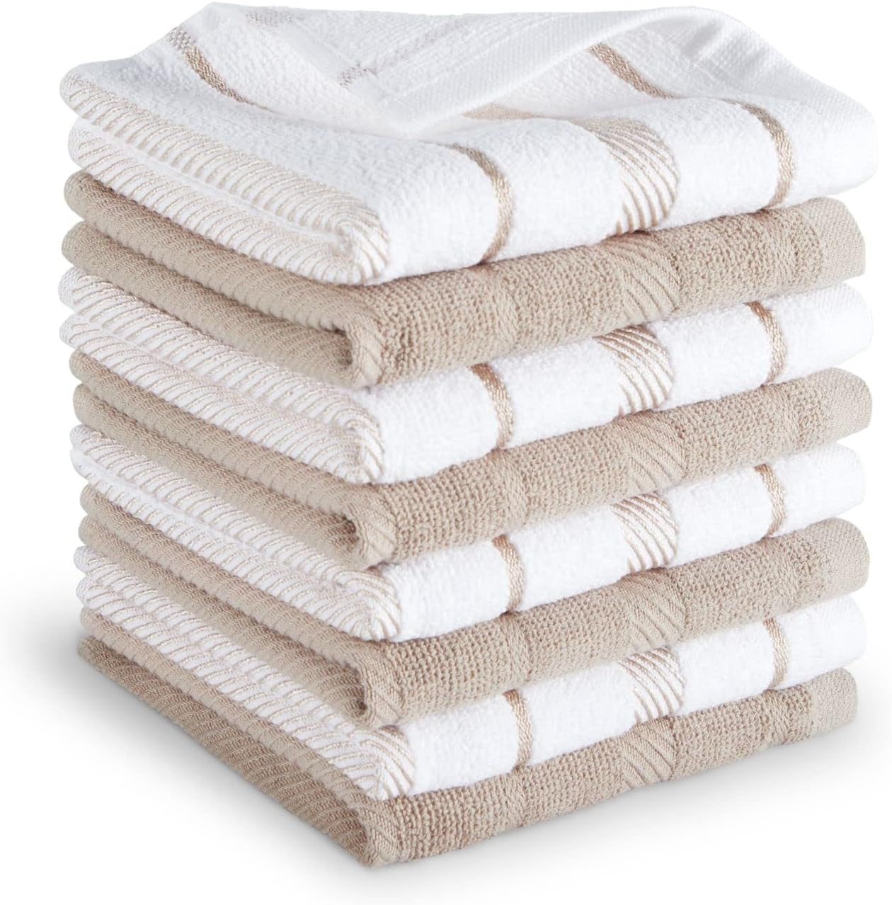 Kitchenaid Albany Dishcloth 8 Pack Set, Cotton Blend, Milkshake/White, 12