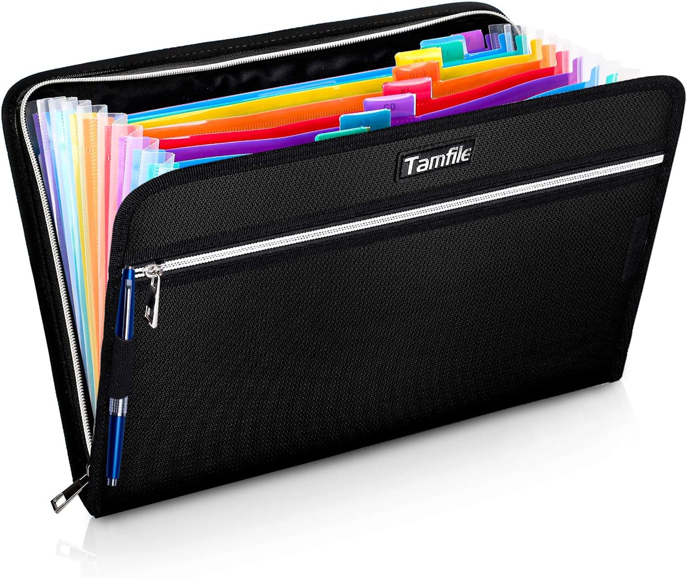 Fireproof Safe Waterproof Accordion File Bag Folder Expanding Filing Folder with 14 Multicolored Pockets, A4 Letter Size, Document Organizer Holder and Color Labels /2 Zipper (Black 14.3