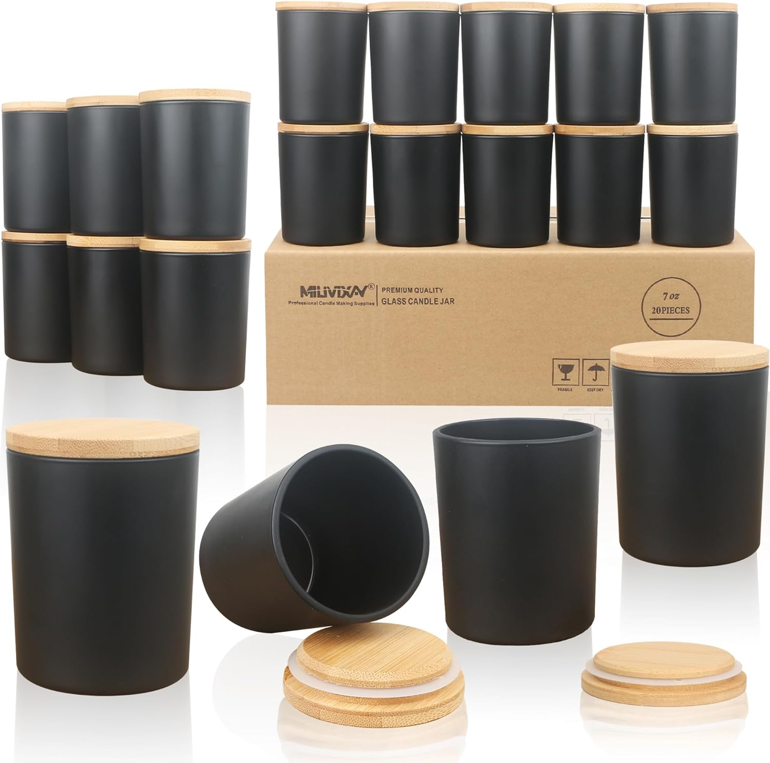 MILIVIXAY 20 Pack 7 OZ Clear Thick Glass Candle Jars with Lids - Bulk Empty C... - Picture 2 of 18
