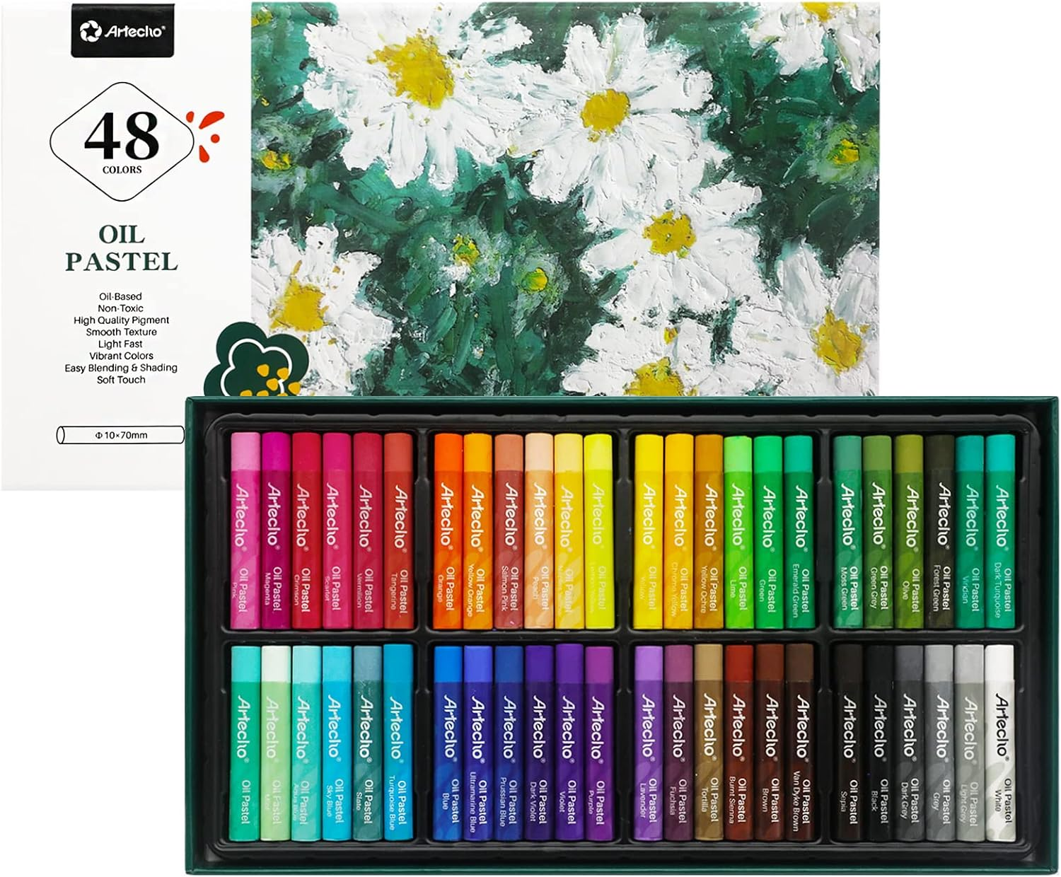 Oil Pastels Set of 48 Colors, Soft Oil Pastels for Art Painting, Drawing, Blending, Art Supplies for Artists, Beginners, Students, Teachers (10 x 70 mm)