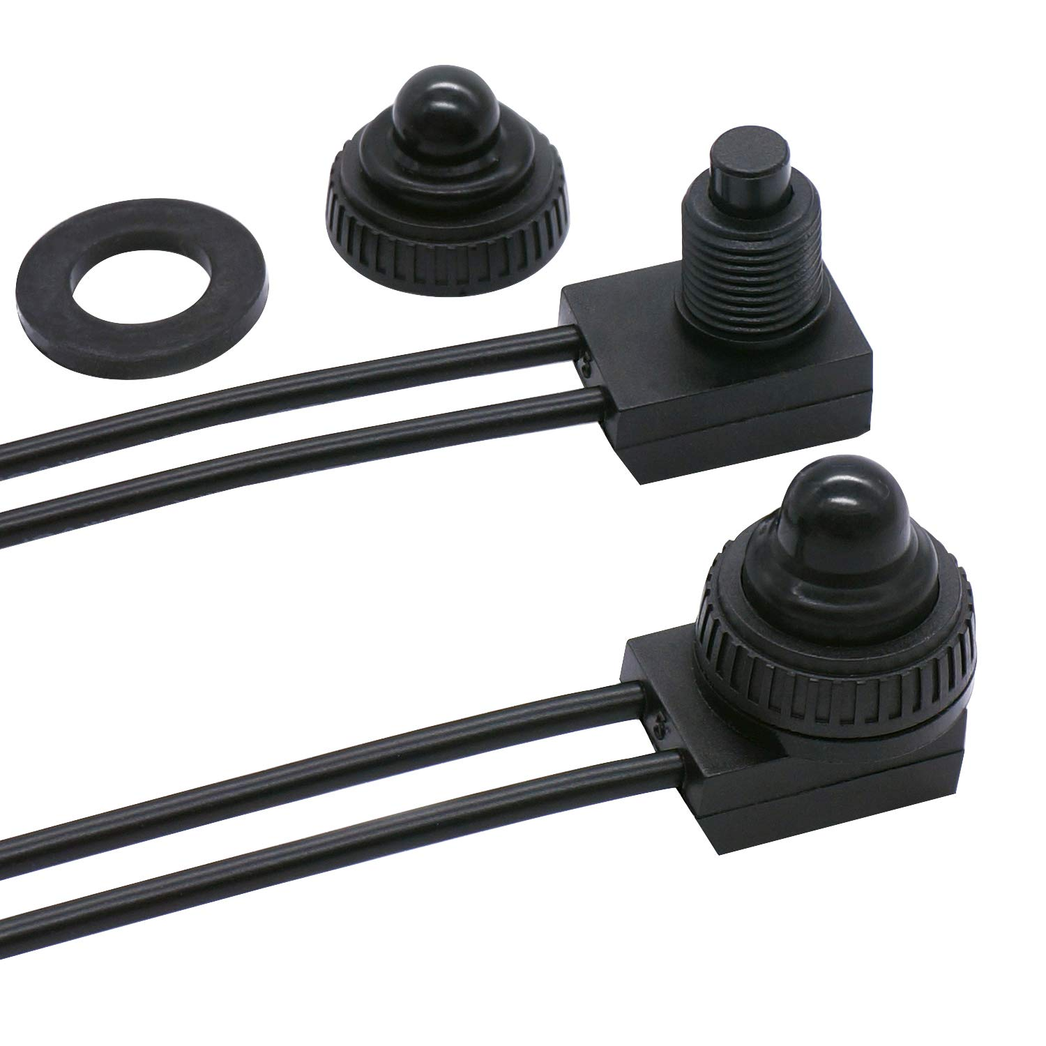 TWTADE 2PCS Waterproof RV Push Button Switch 12V On/Off SPST Switch for Motorcycle/Auto Car Bathroom Fan with 4.5'' Lines KP-107