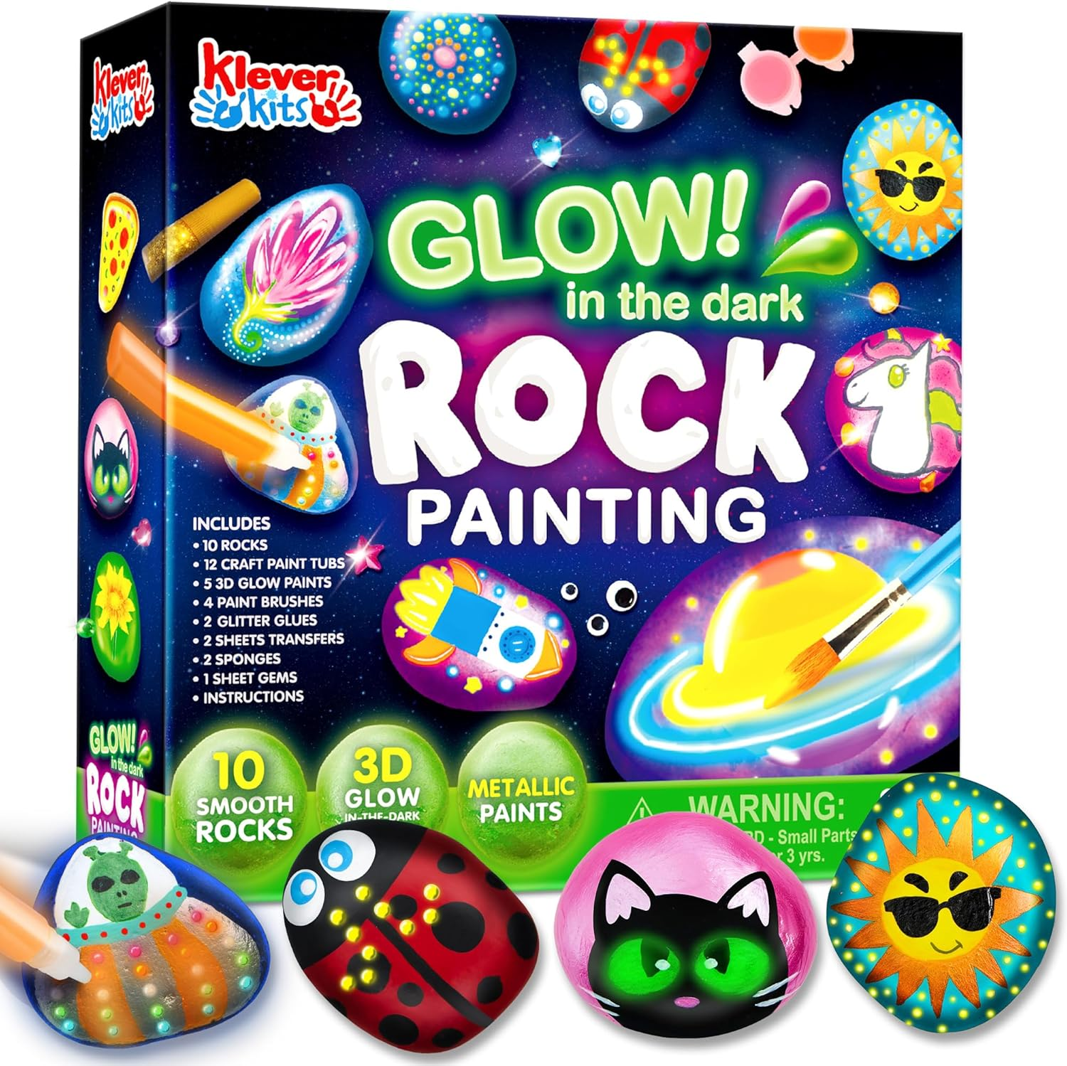 Rock Painting Kit- Glow in the Dark Rock Kit, Arts and Crafts for Kids Ages 6-12, Art Supplies Toy , Kids Craft Paint Kits, Arts & Crafts for Boys Girls Birthday Party Gift Toy
