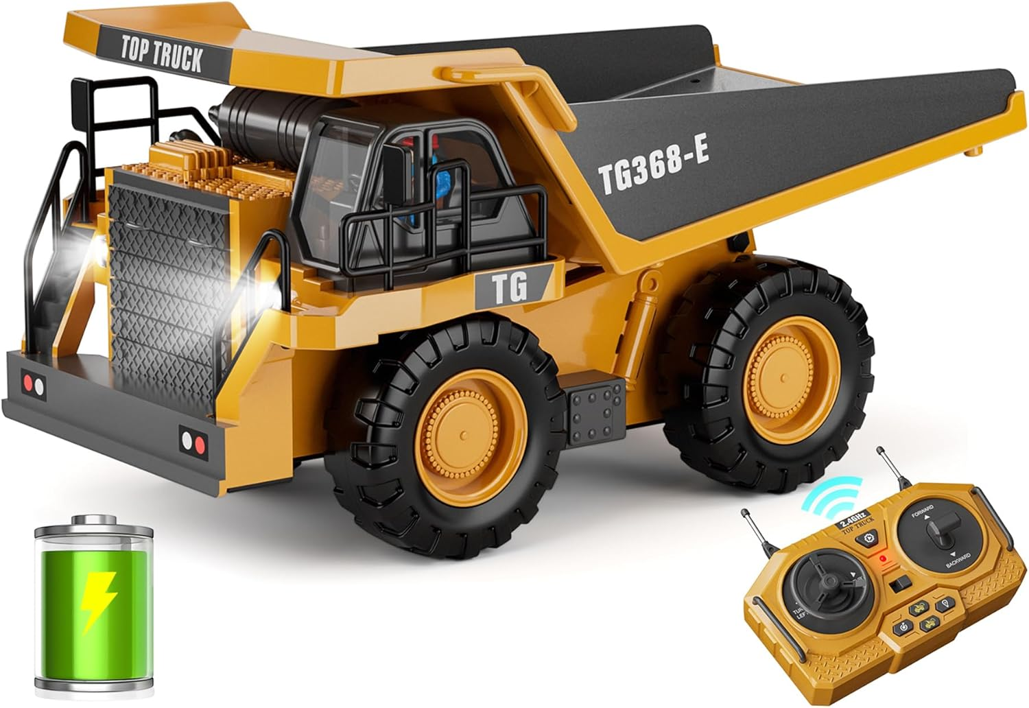 RC Dump Truck Toy for Kids | 9-Channel Metal Construction Vehicle with Working Bed, Lights & Sounds, Rechargeable Remote Control Truck for Boys Ages 3-12, Durable STEM Gift for Birthday 2026