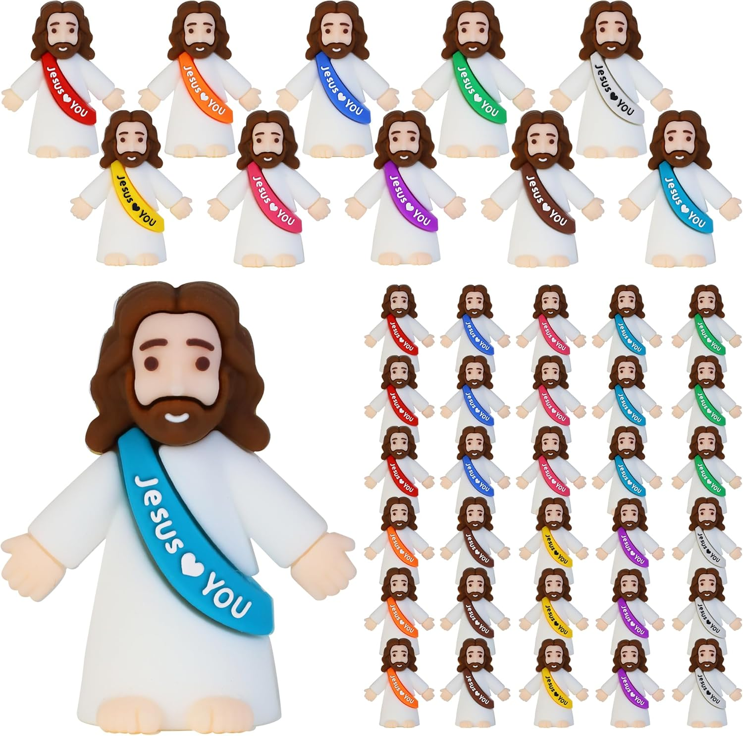 30 Pcs Little Jesus Figures, Mini Jesus Figurines in Bulk Easter Jesus Loves You Tiny Christ Toys to Hide and Seek Sunday School Religious Party Favors Baptism Gifts for Easter Egg Stuffers