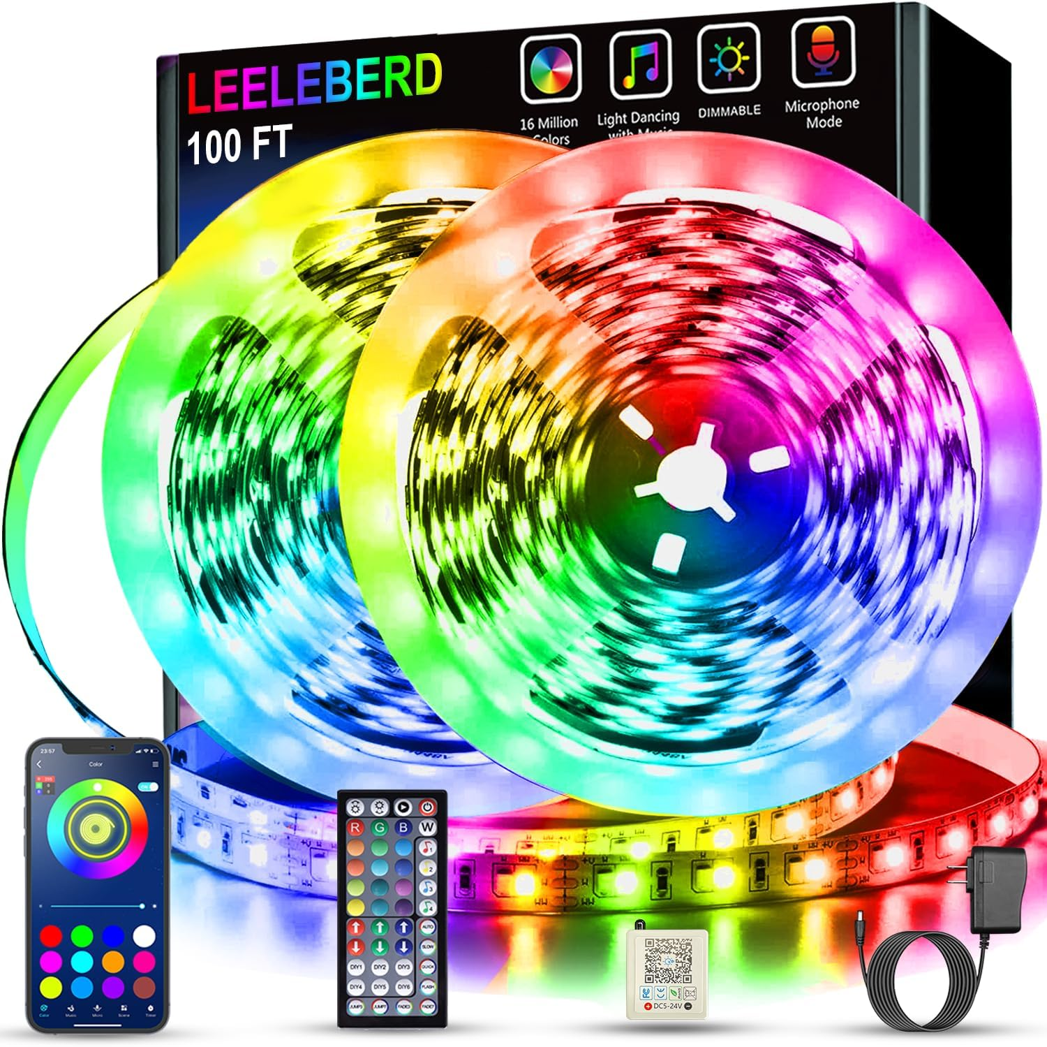 Led Lights for Bedroom 100 Ft (2 Rolls of 50Ft) Music Sync Color Changing RGB Led Strip Lights with Remote App Control Bluetooth Led Strip, Lights for Room Home Kitchen Party Decor