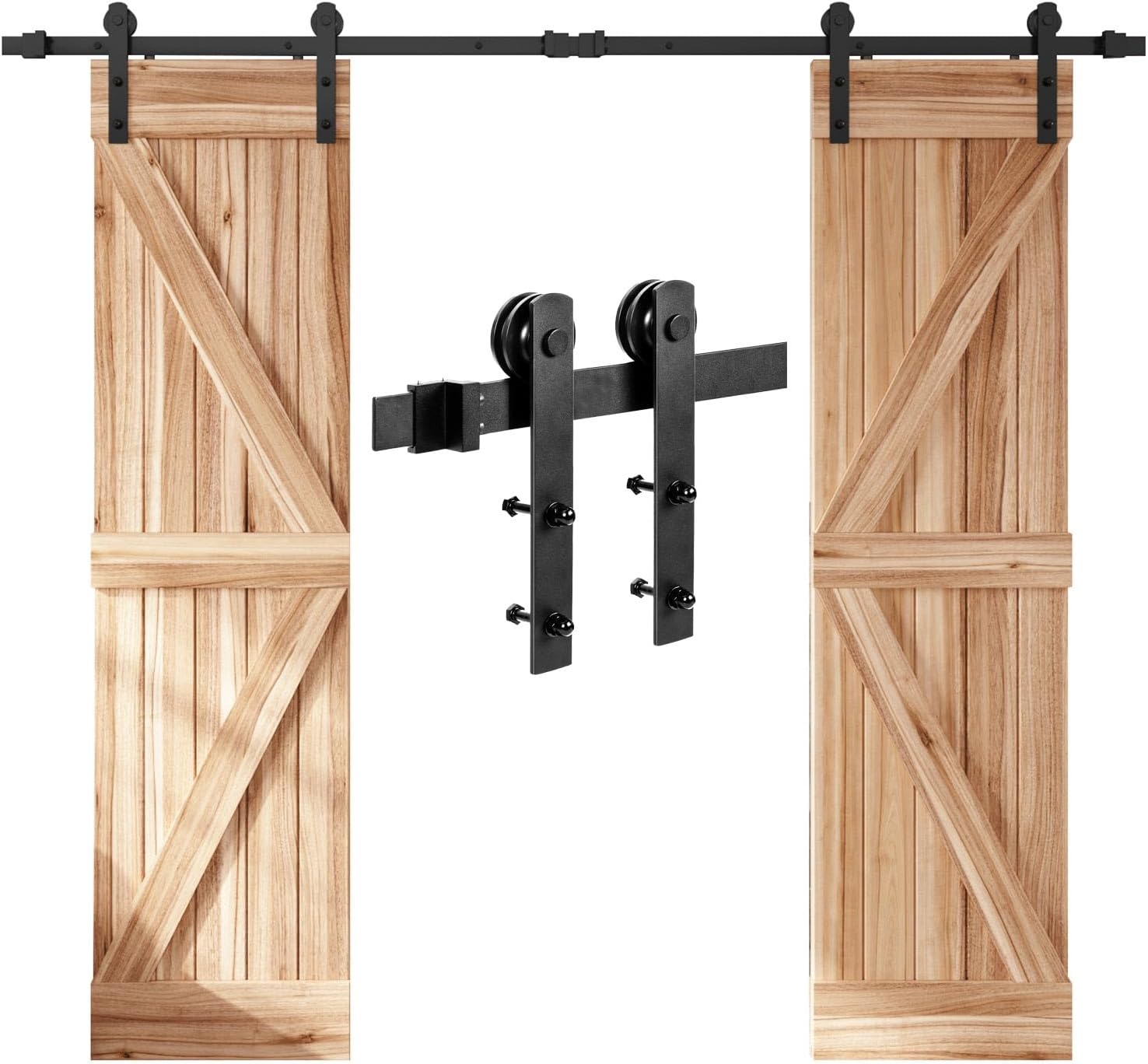 Easelife 8 FT Double Door Sliding Barn Door Hardware Track Kit,Straight Pulley,Heavy Duty,Slide Smoothly Quietly,Easy Install (8FT Track Kit for Double 24