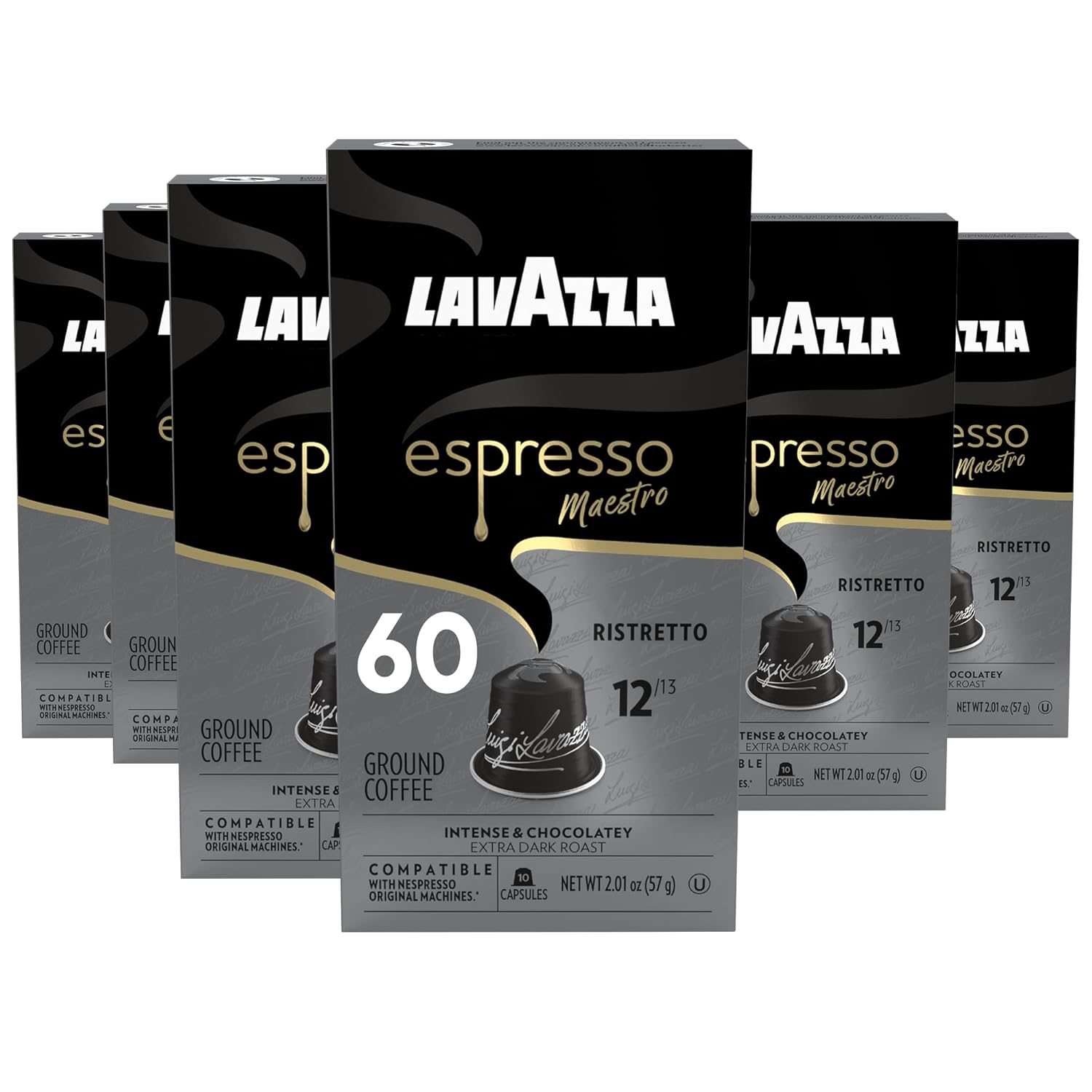 Espresso Maestro Ristretto Aluminum Capsules Compatible with Nespresso* Original Machines, Dark Espresso Roast, Arabica and Robusta Blend (60 Capsules)