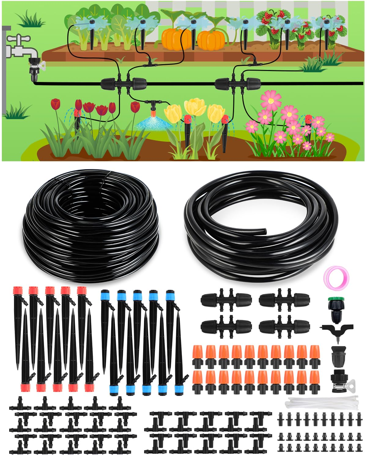 Drip Irrigation System for Watering Garden: 230FT Misting Sprinkler DIY  Devices | eBay