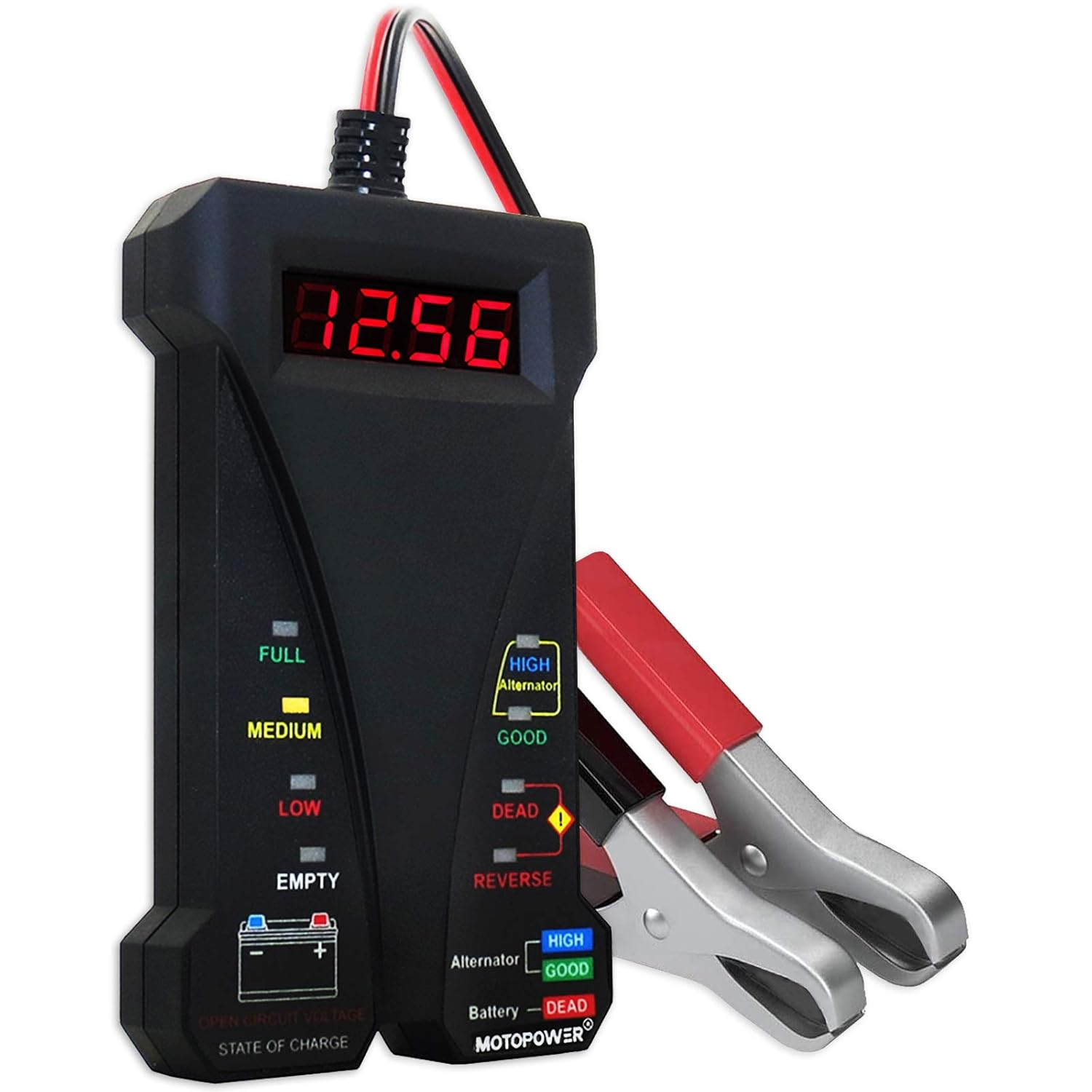 MP0514A 12V Digital Car Battery Tester Voltmeter and Charging System Analyzer with LCD Display and LED Indication - Black Rubber Paint