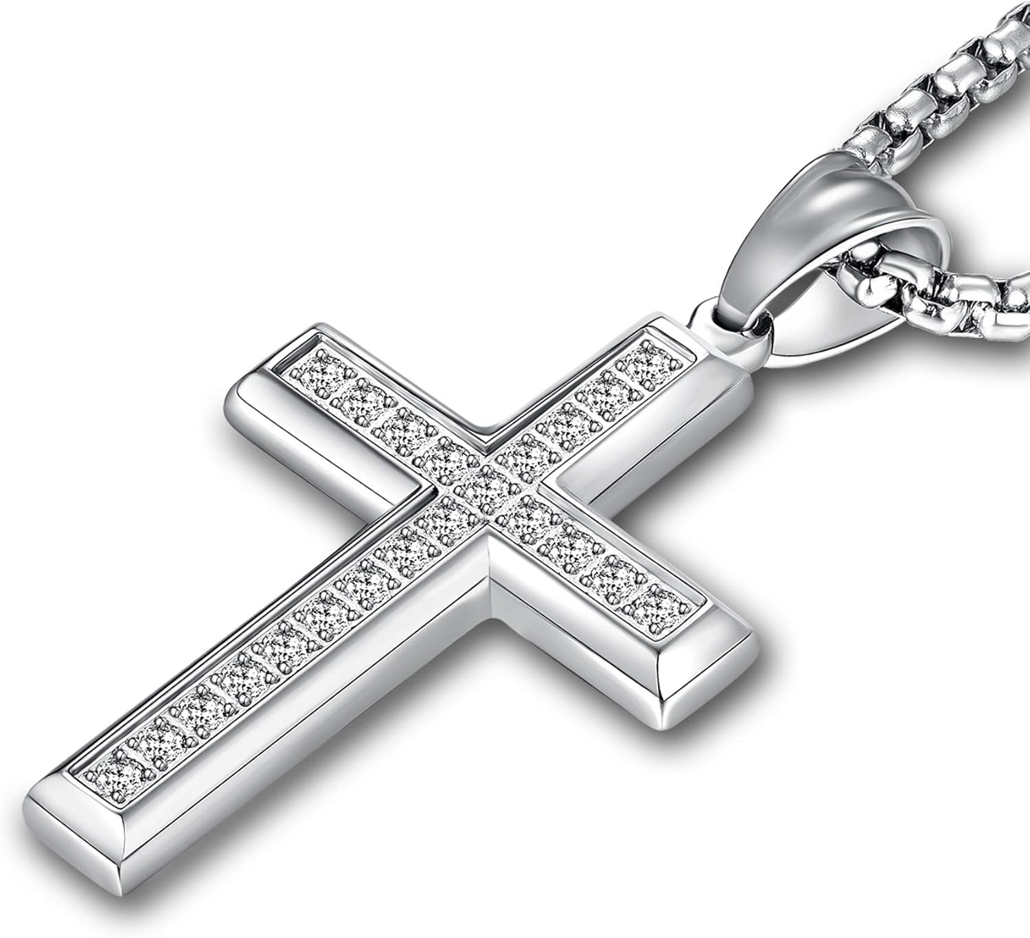 Men'S Cross Necklace 316L Stainless Steel Jesus Ankh Pendant Rolo Chain Jewelry