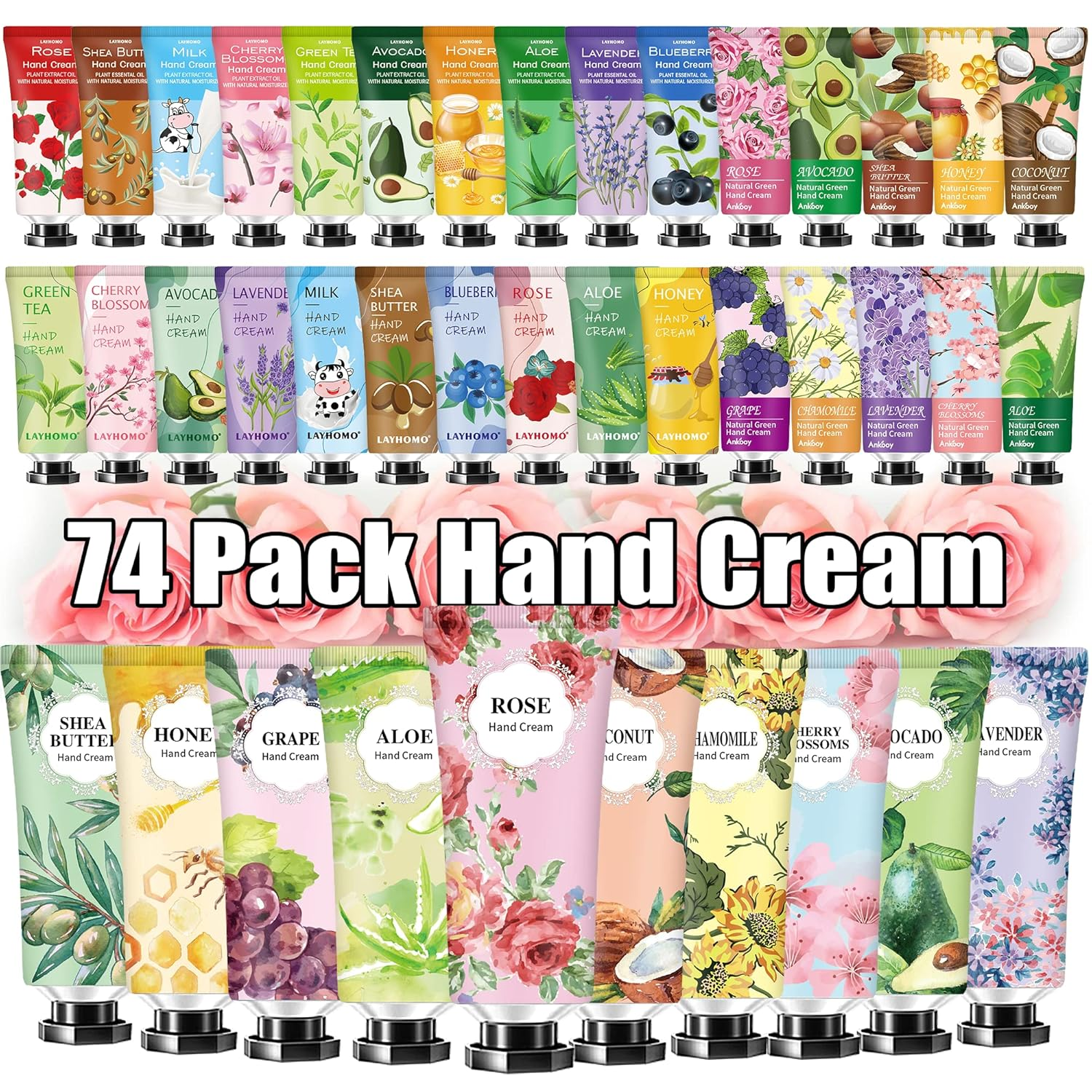 74 Pack Hand Cream Gift Set for Women and Girls,Mothers Day Gifts Bulk,Teacher Appreciation Gifts,Nurses Gifts,Natural Plant Hand Lotion for Dry Cracked Hands,Scented Mini Hand Lotion Travel Size