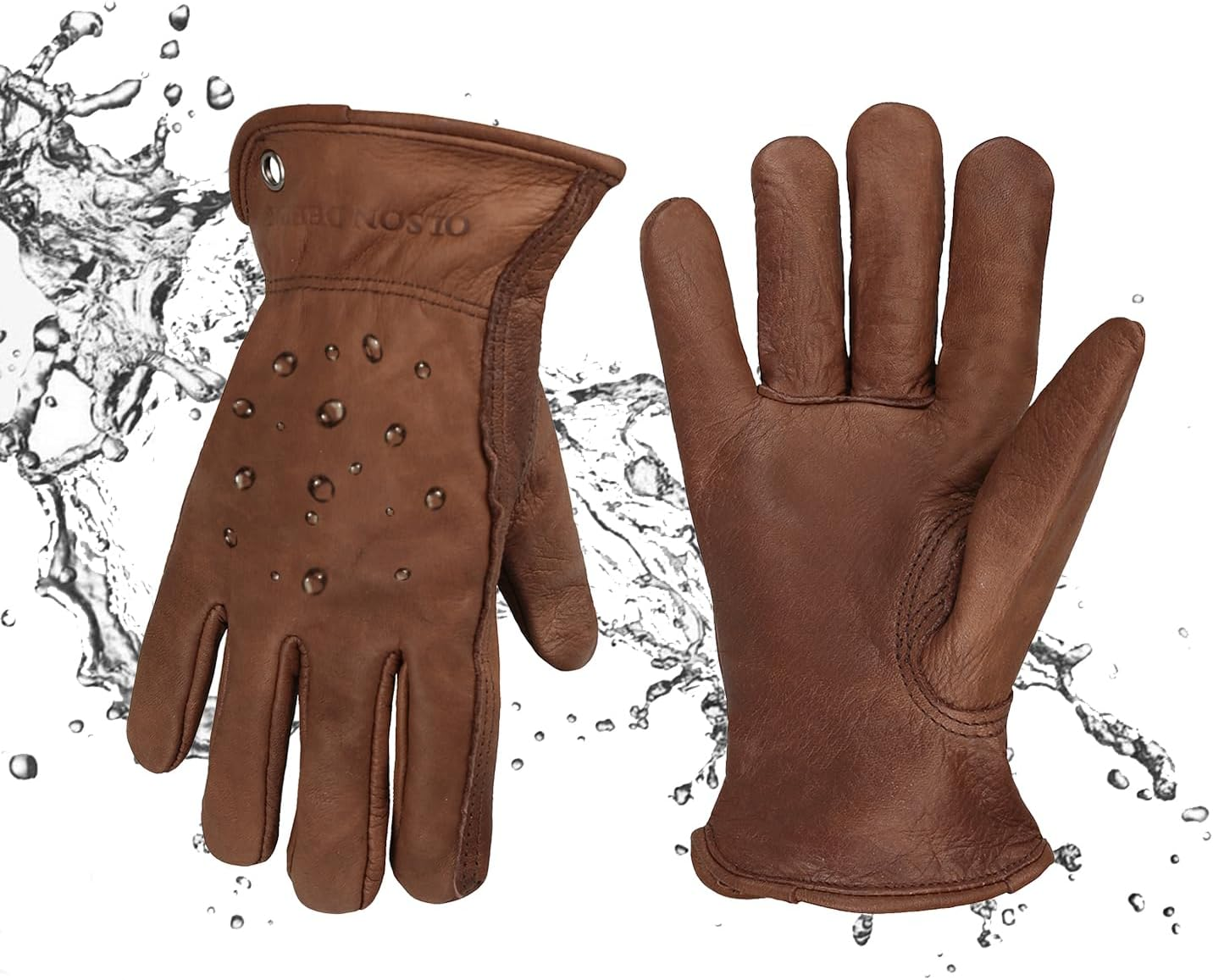 Men'S Water Resistant Cowhide Leather Work Gloves for Construction,Gardening Gloves,Waterproof Mechanic Gloves