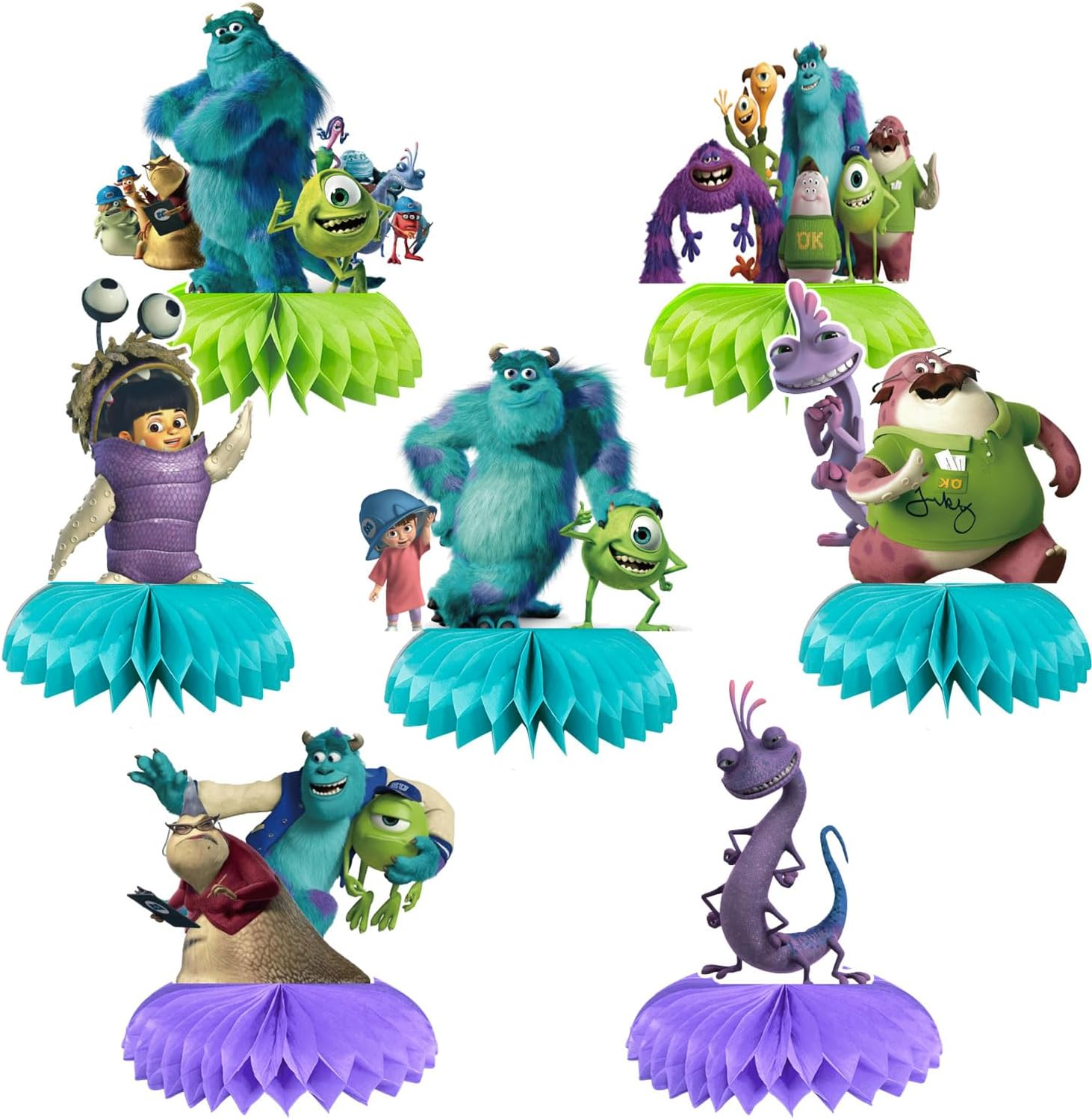 Karg 7Pcs Monsters University Birthday Honeycomb Centerpieces Cute Anime Kids Baby Shower Table Party Decoration Monsters University Theme Boys Children Table Toppers