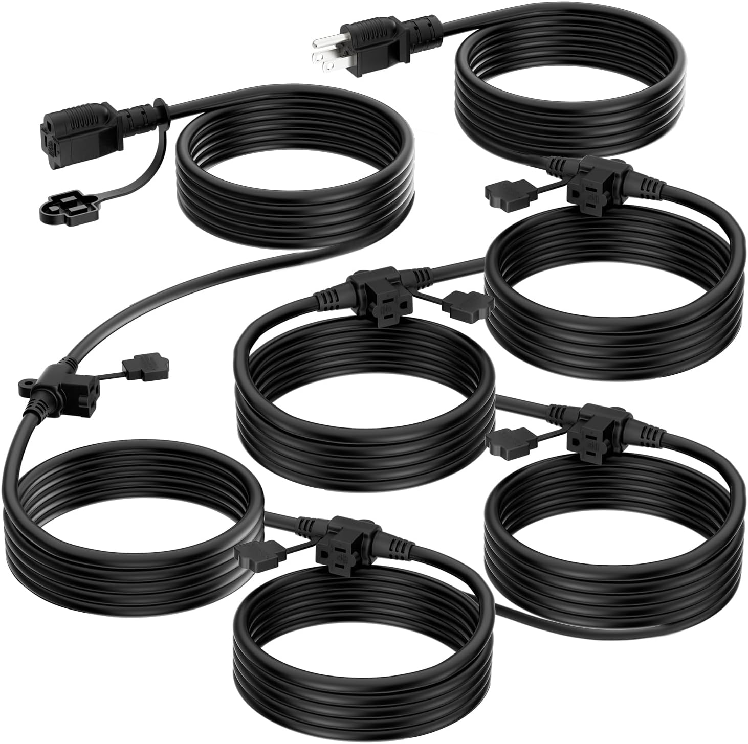 - Outdoor Extension Cord 50 FT, Evenly Spaced 6 Outlets Plugs, 16/3 SJTW Weatherproof Multiple Outlets Wire for Landscaping Light, Holiday Decoration and Christmas, ETL Listed, Black