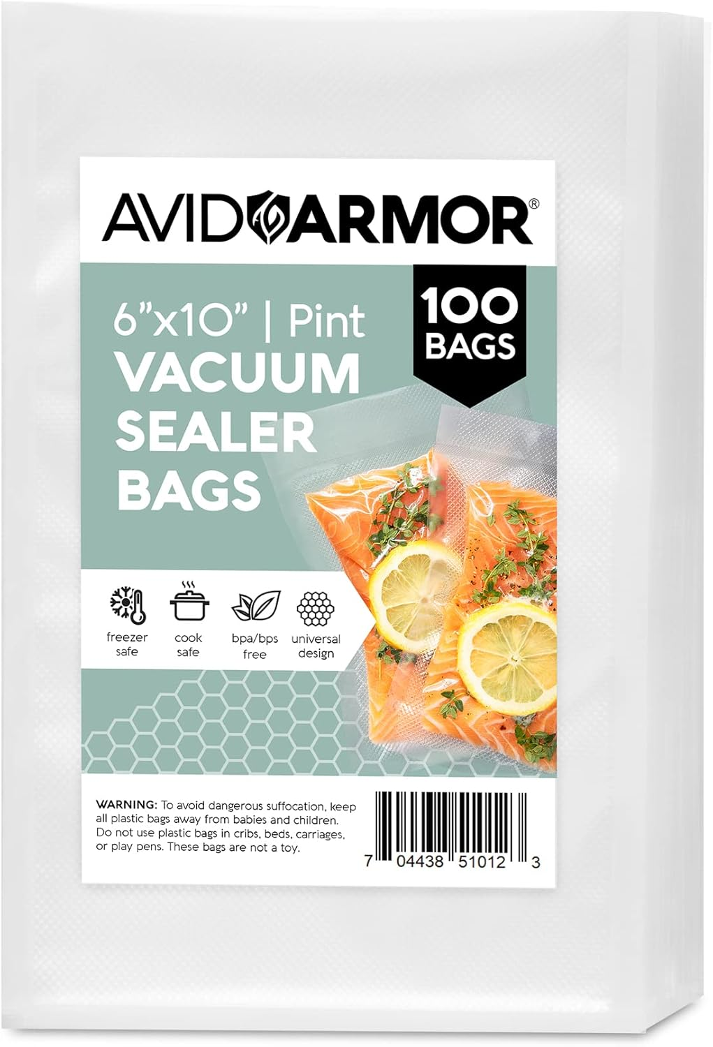 Vacuum Sealer Bags Pint Size, Vac Seal Bags for Food Storage, Meal Saver Freezer Vacuum Sealer Bags, Sous Vide Bags Vacuum Sealer, Non-Bpa, 6 X 10 Inches, Pack of 100