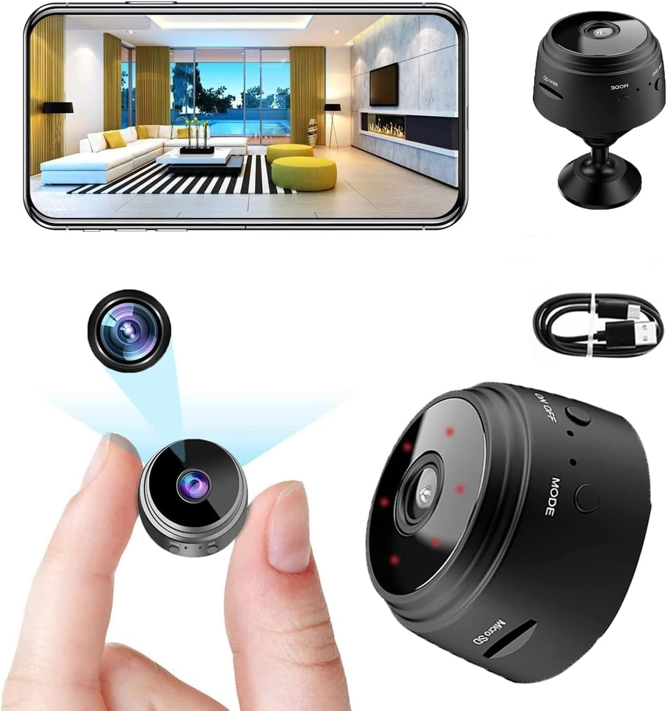 Mini Security Camera, A9 Mini Camera, 1080P HD Wifi Home Indoor Outdoor Camera for Baby/Pet/Nanny, IP Camera Remote Viewing for Security with Ios,Android Phone APP
