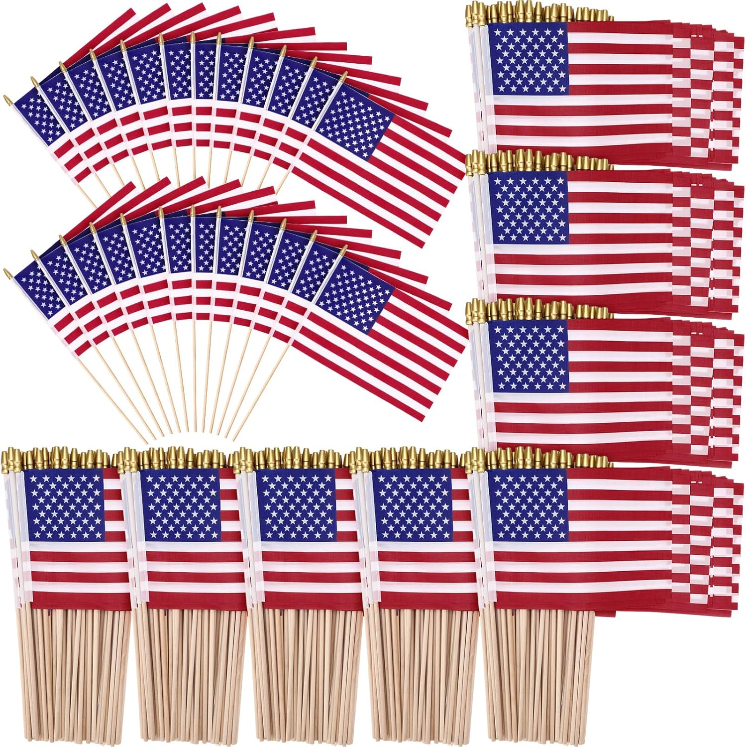 400 Pack Small American Flags on Stick, 5 X 8 Inch Mini Handheld Us Flag Decoration for Memorial Day 4Th of July Independence Day