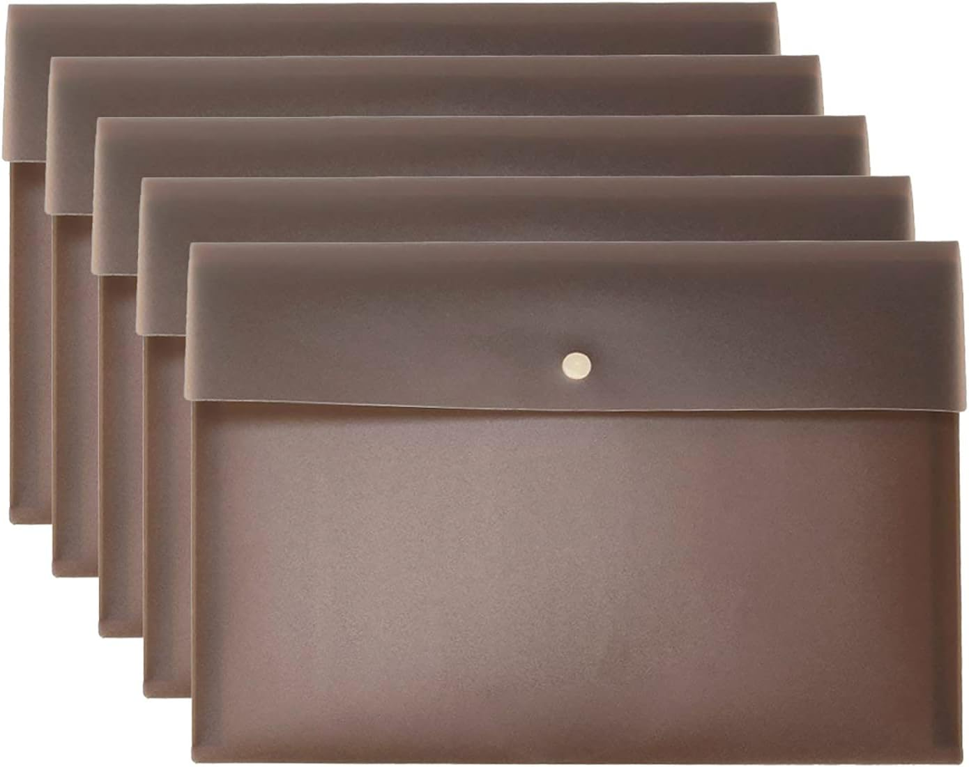 5 Pieces A4 Envelopes Folders for Paperwork Plastic Wallets Document Organizer with Snap Button Closure A4 Letter Size (Brown)