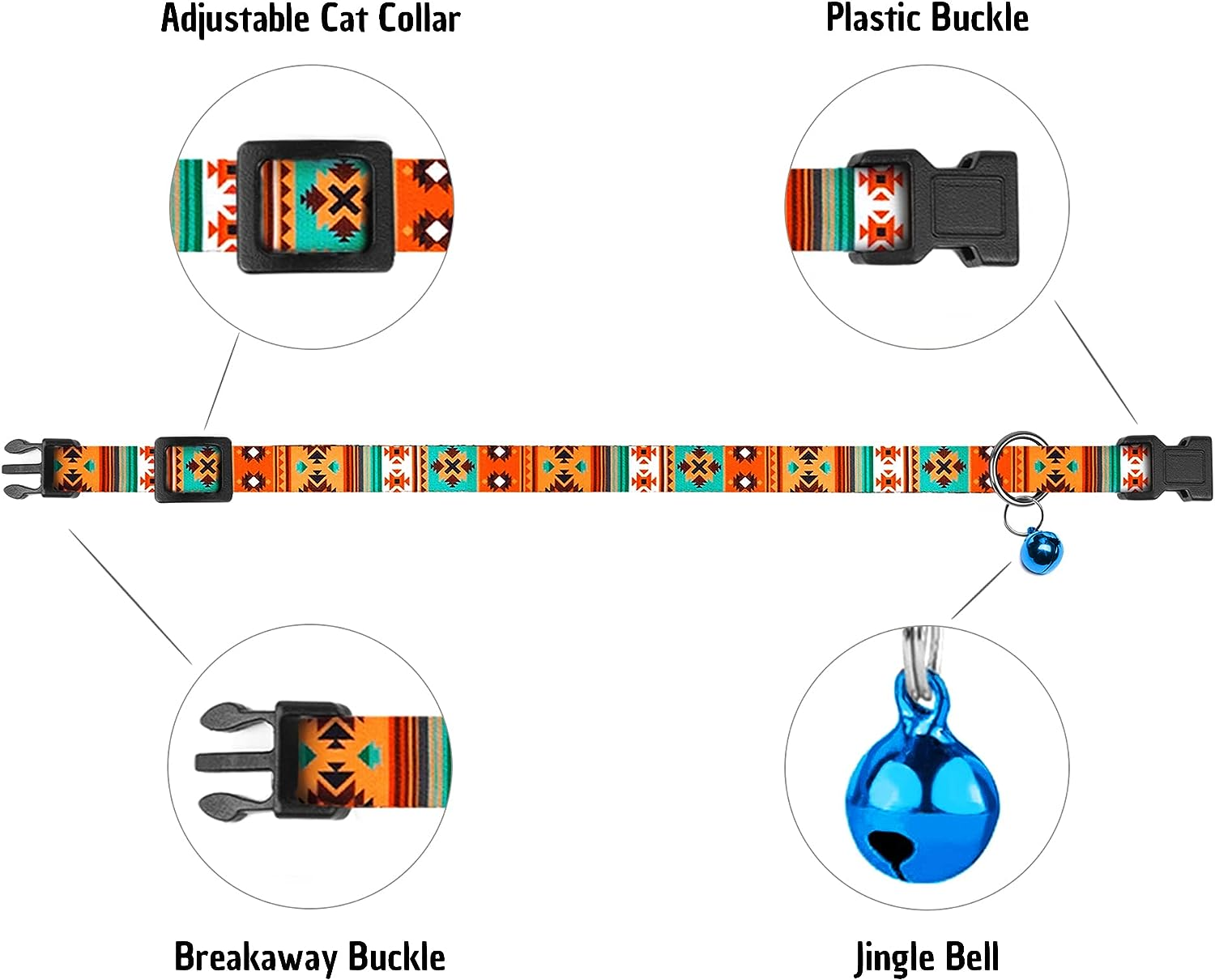 Cat Collar Breakaway 2PCS Adjustable Pattern Tribal Aztec Southwest Safety Pe... - Picture 5 of 13